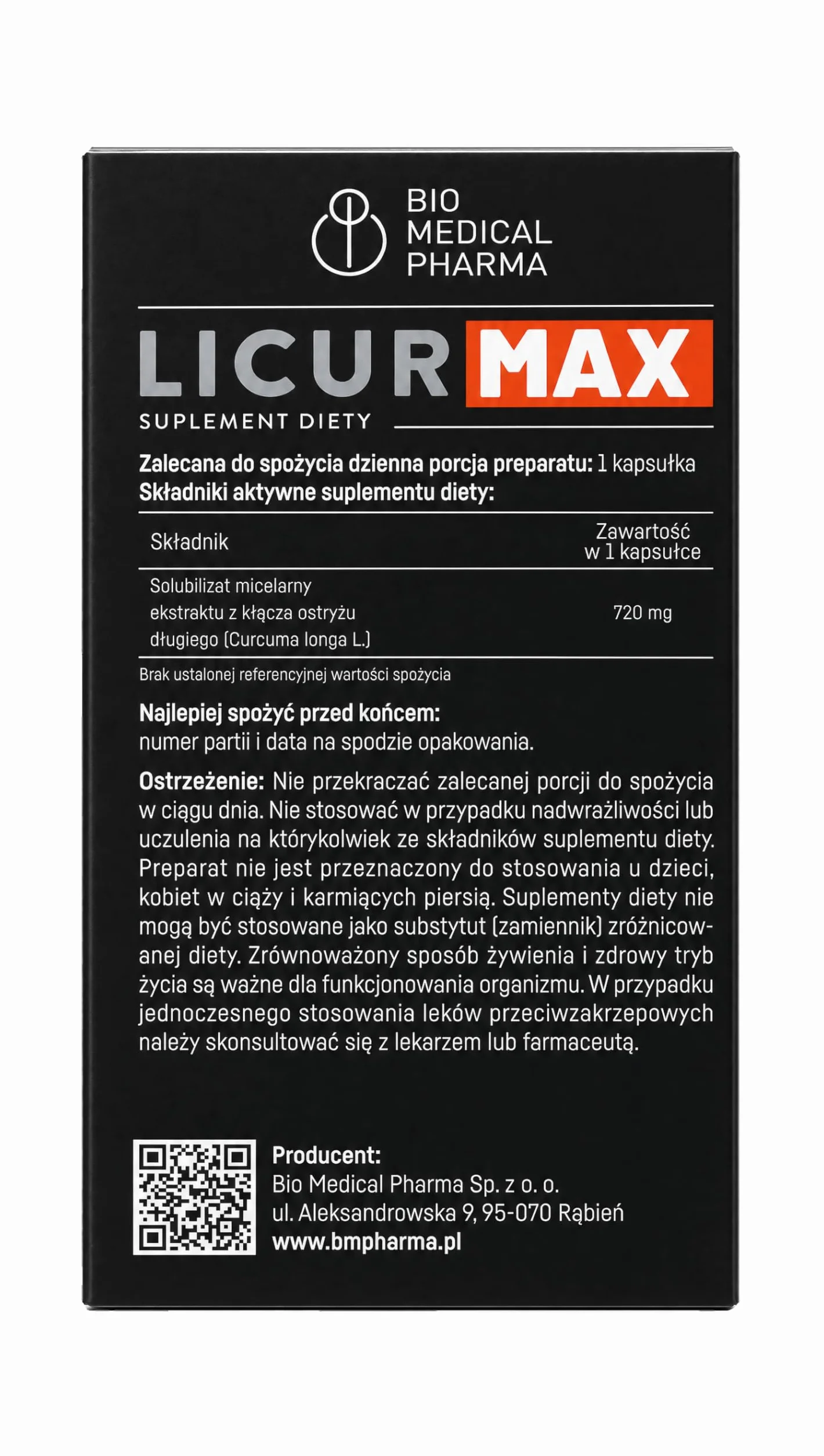 Kurkumina NovaSOL Licur Max 60 kapsułek wysokodawkowane kapsułki płynne wegańskie 1 dziennie