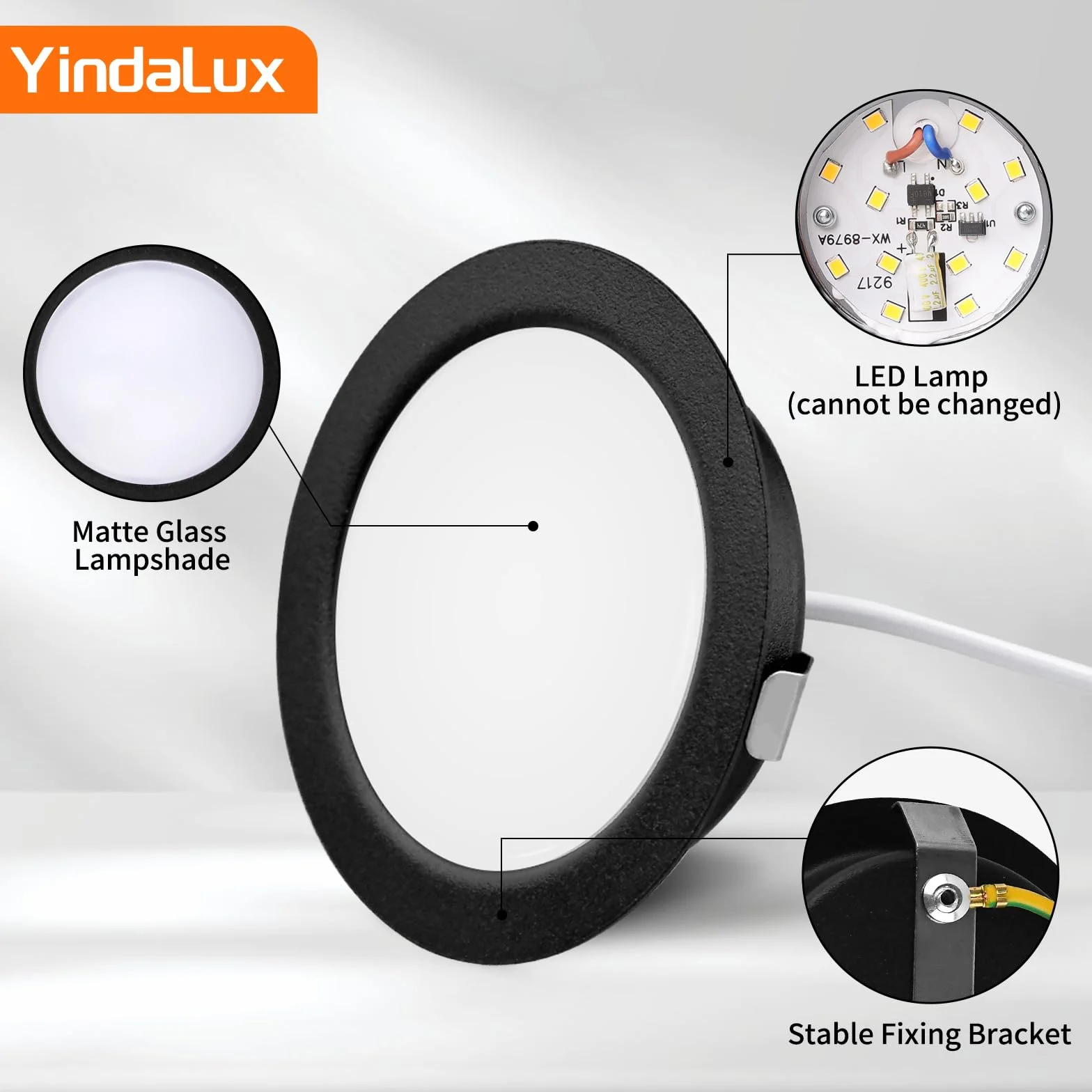 YindaLux Zestaw 6 reflektorów LED do zabudowy, 230 V, 3 W, 3000 K, ciepła biel, reflektor LED, ultra płaski, 300 lm, otwór 55-58 mm i 15 mm, płaski, IP44 lampa do zabudowy meblowej LED do szafki z
