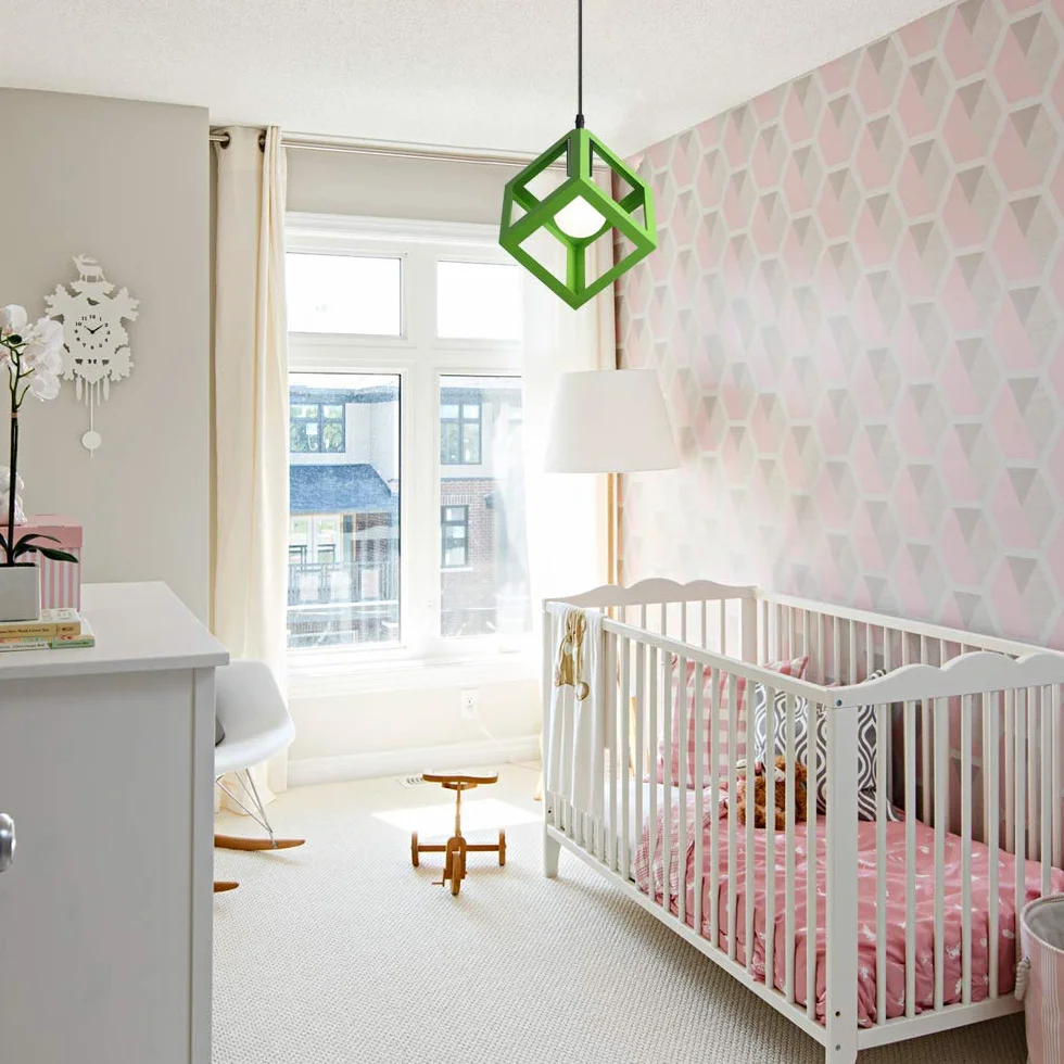 iDEGU Zestaw 2 nowoczesnych lamp wiszących, żyrandol, kształt sześcianu, geometryczny styl metalowy klosz lampy E27, wiszące oświetlenie do sypialni, salonu, restauracji - 16 cm, zielony