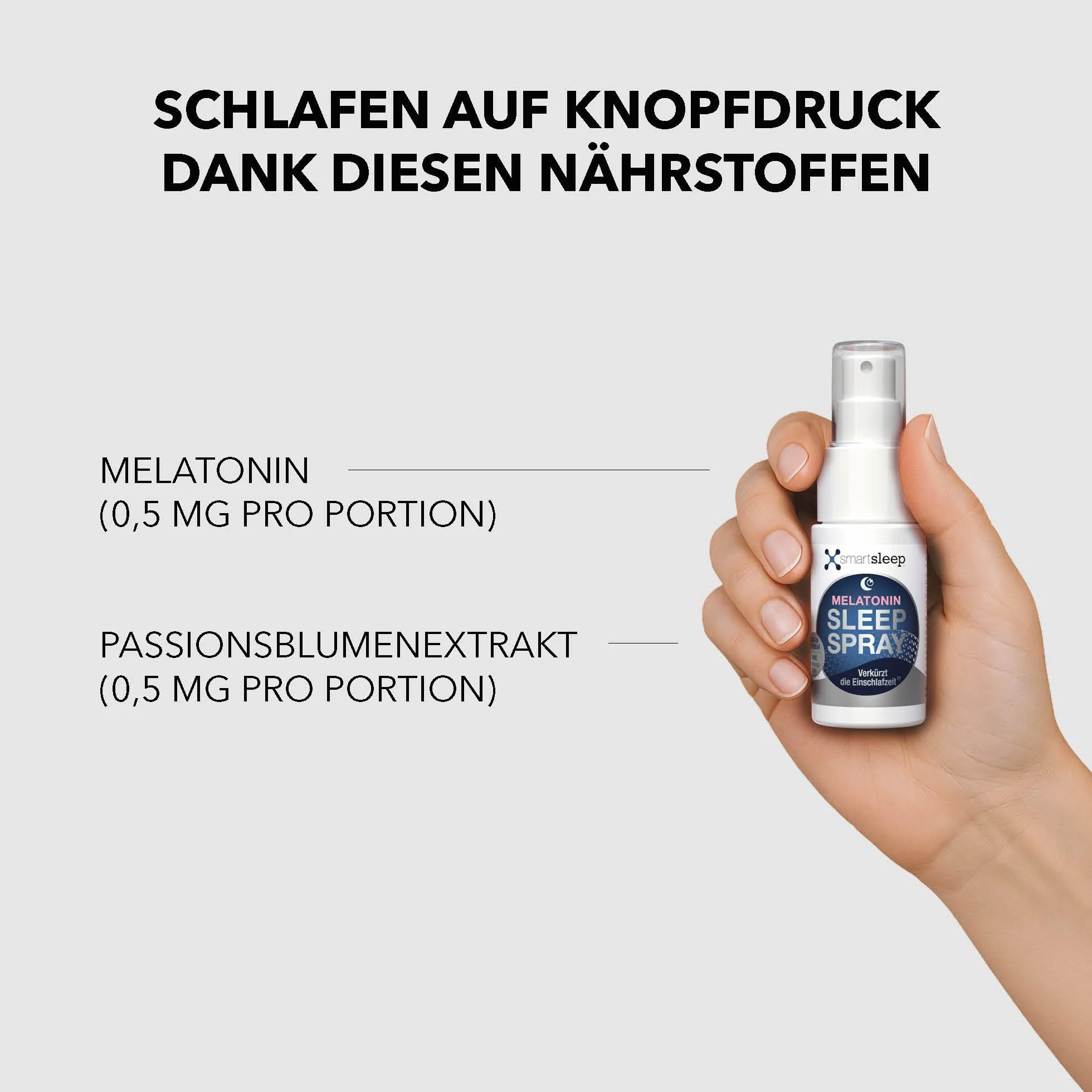 smartsleep® Sleep Spray I [0,5 mg, 30 ml] – melatonina spray do zasypiania o smaku męczennicy i mięty I butelka z rozpylaczem 30 ml z natychmiastowym efektem I Made in Germany