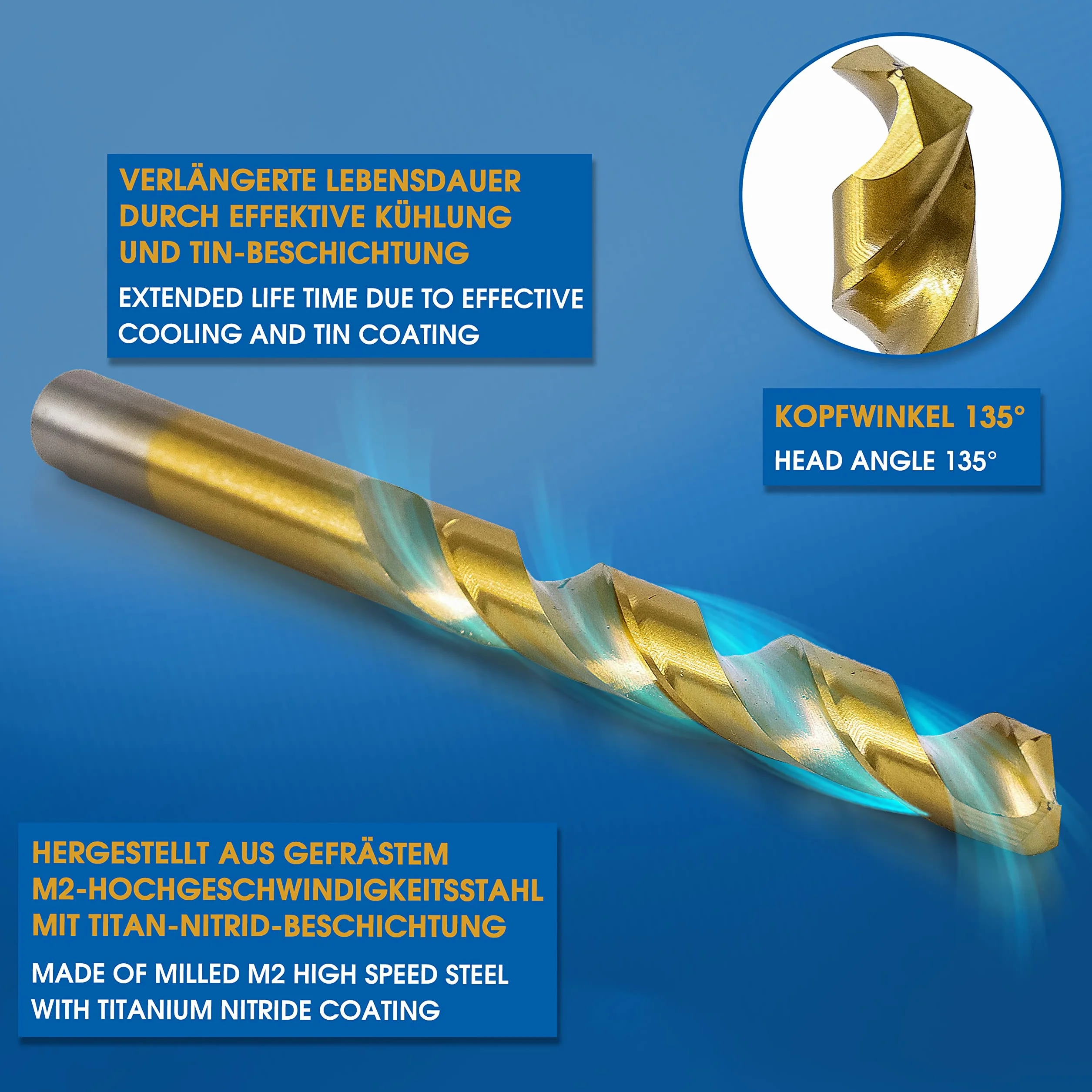 S&R zestaw wierteł do metalu 13 szt. 1,5-6,5 mm, jakość przemysłowa, wiertło ze stali HSS-G TITANIUM wg DIN 338, kąt wierzchołkowy 135°, szlifowane, powłoka z azotku tytanu, wiertło kręte TiN