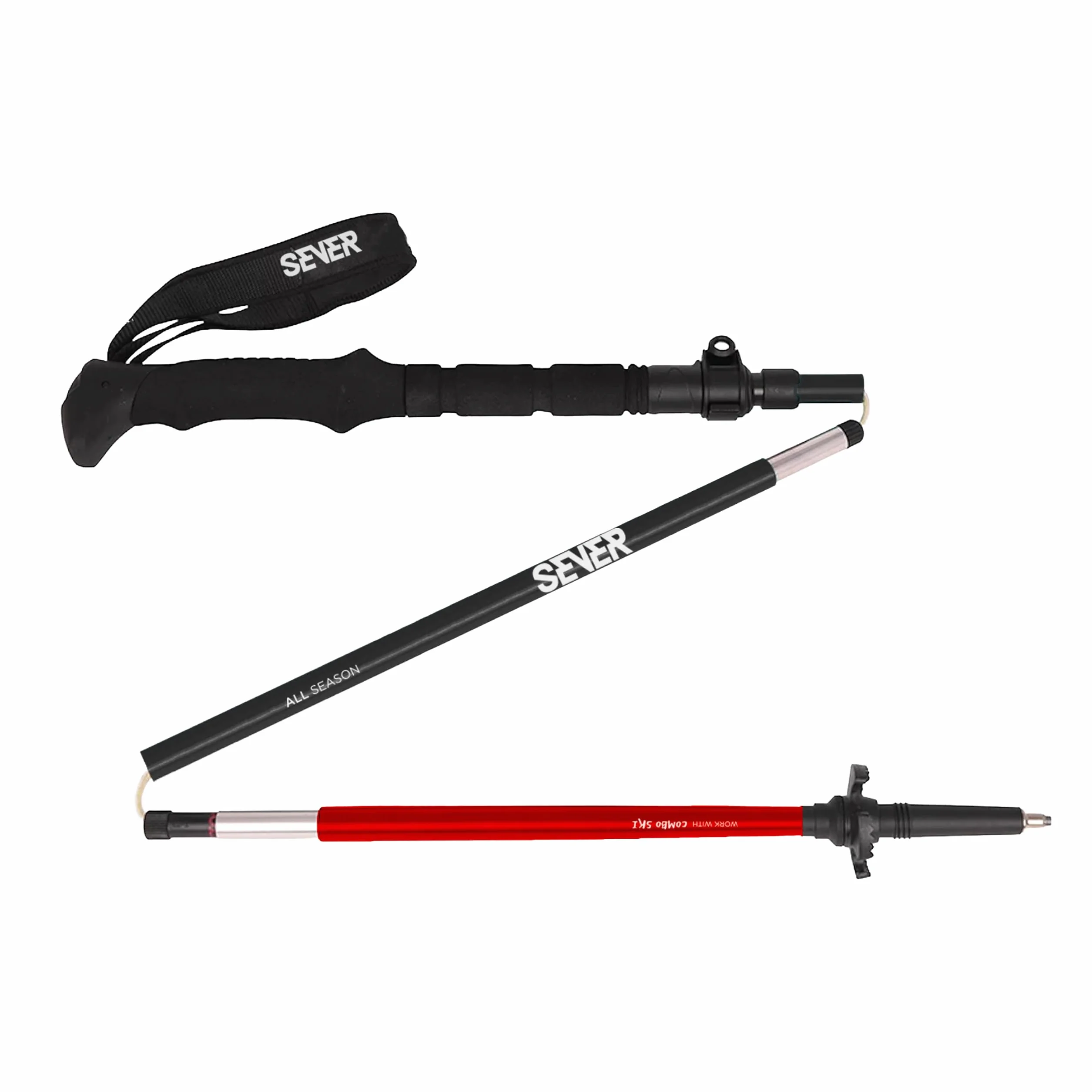Nordic składane kijki trekkingowe, aluminiowe kijki z regulacją długości do 145 cm i lekkie, 3 końcówki na zimowe i letnie wycieczki