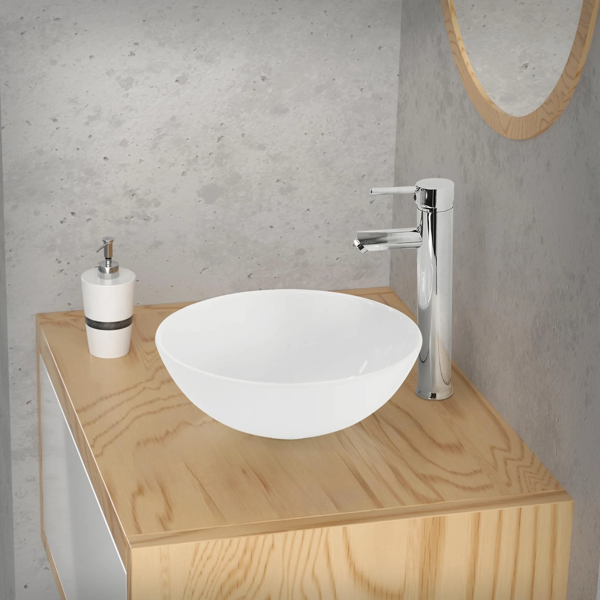 ML-Design Umywalka ceramiczna w polyskujacej bieli Ø 28x11,6 cm okragla nablatowa z otworem odplywowym idealna do nowoczesnej lazienki lub toalety goscinnej w polaczeniu z szafka podumywalkowa
