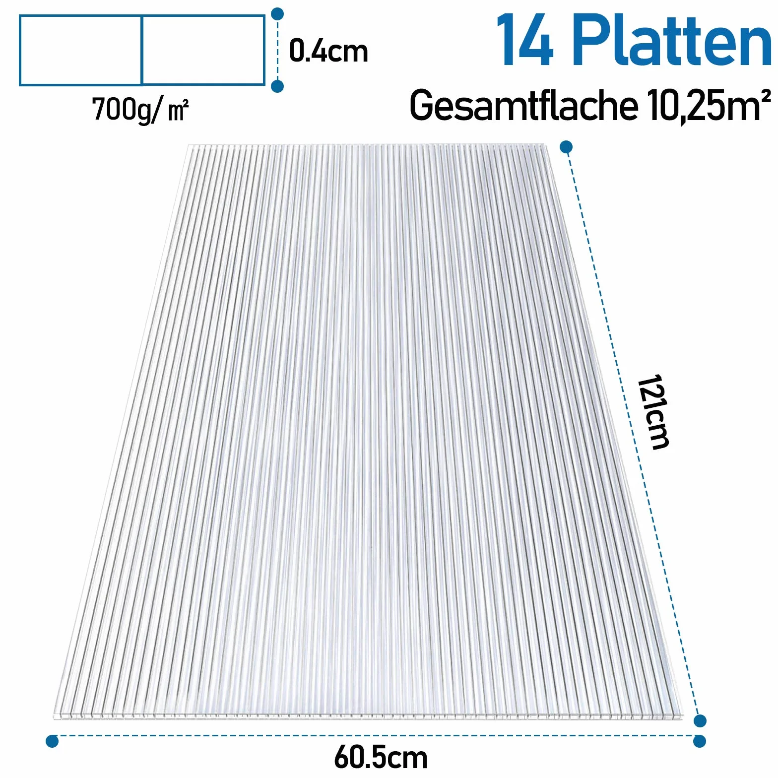 14 x poliwęglanowe płyty komorowe 4 mm, podwójna płyta komorowa, poliwęglan, 60,5 x 121 cm, 10,25 m², odporna na promieniowanie UV, do szklarni, ogrodu, płyty zastępcze