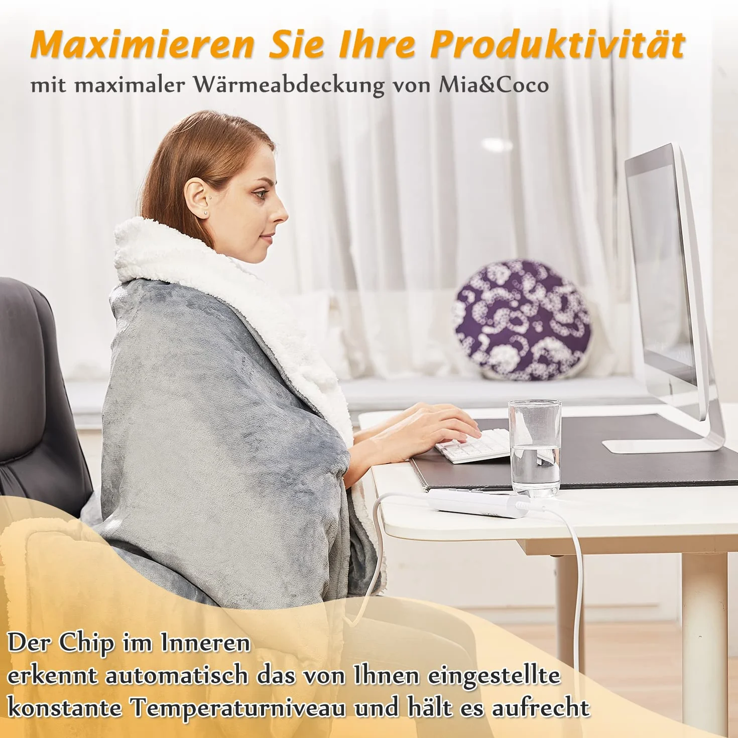 Mia&Coco Elektryczny Koc Grzewczy Flanelowy, 10 Stopni, Automatyczne Wyłączanie, Zabezpieczenie przed Przegrzaniem, ETL