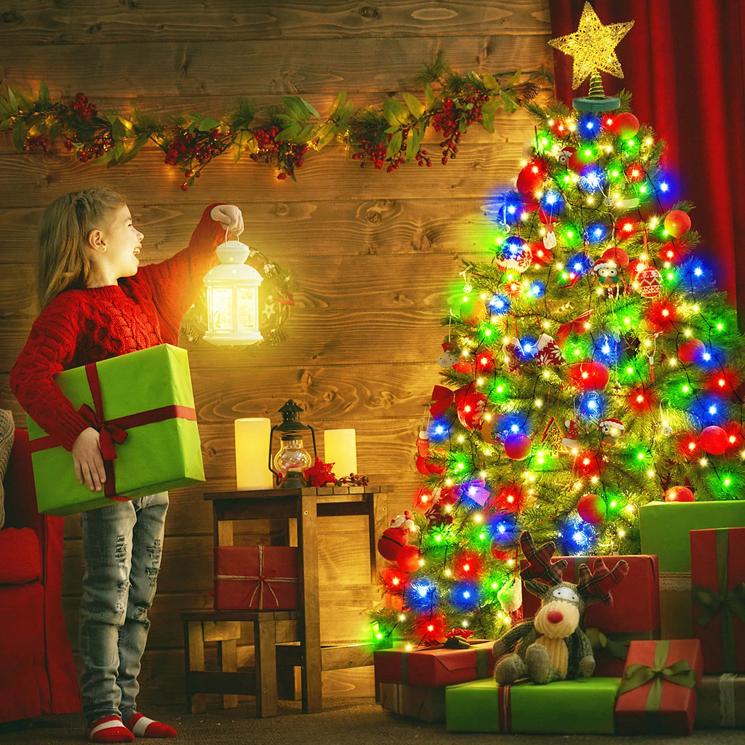 Kedoxi Lampki Choinkowe LED 400 diod z Timerem 8 Trybów Kurtyna Świąteczna 6,6FT