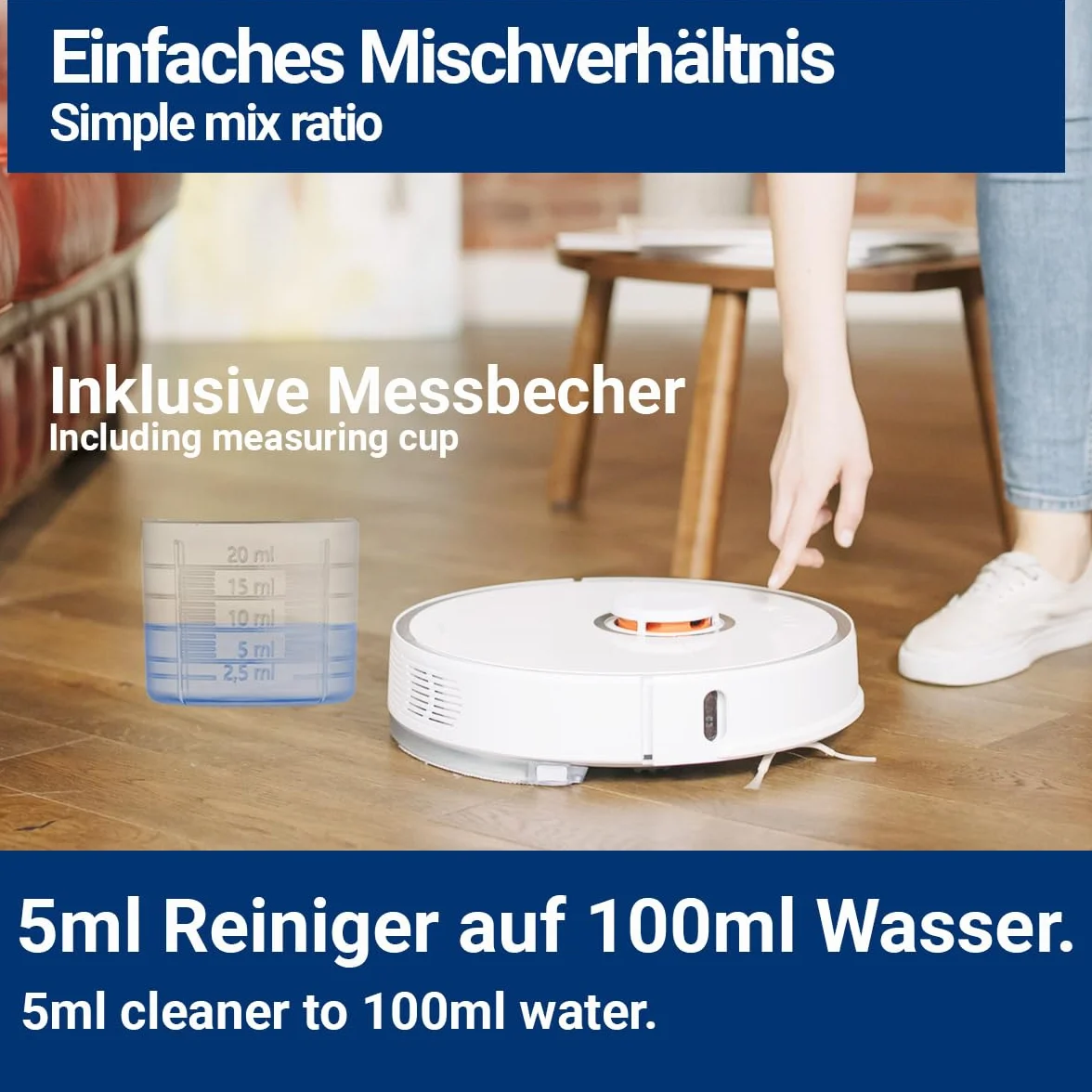 1 x 1000 ml koncentrat do czyszczenia robota myjącego, bardzo świeży zapach, nie pozostawia smug i nie pieni się + kubek dozujący | środek do czyszczenia podłóg i wiele innych.