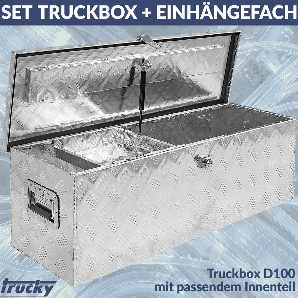 Trucky Zestaw D100 + schowek do zawieszania, skrzynka narzędziowa, skrzynka na przyczepę, aluminiowa skrzynka na przyczepę, pojemnik aluminiowy, pojemnik na wkładkę, pojemnik na przybory
