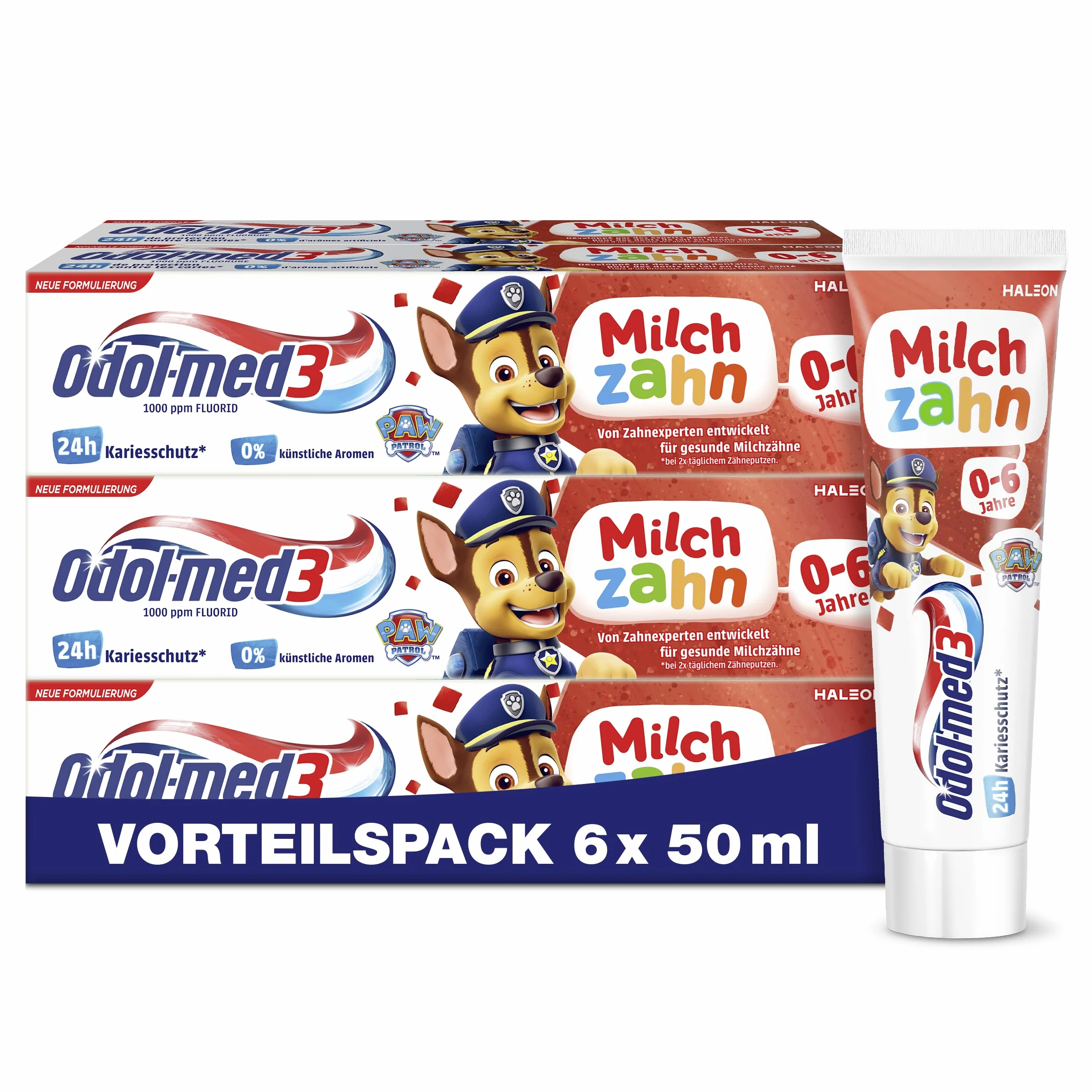 Odol-med3 pasta do zębów mlecznych dla dzieci w wieku od 0 do 6 lat, opracowana przez ekspertów ds. zębów dla zdrowych zębów mlecznych, 6 x 50 ml