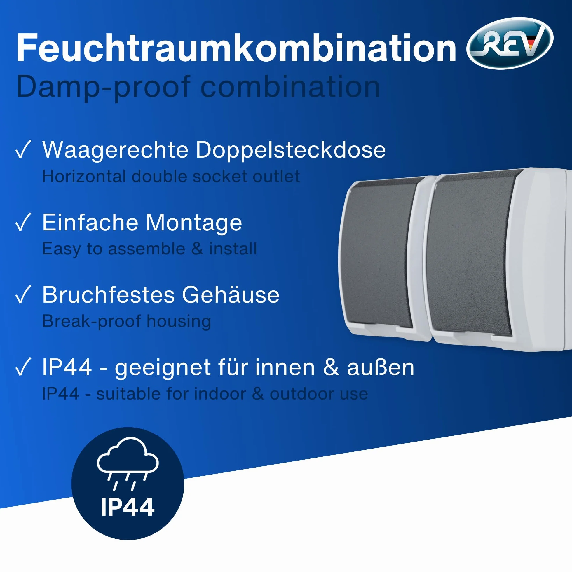REV Ritter 0510221777 A-Form, 2 moduły AP IP44, szare