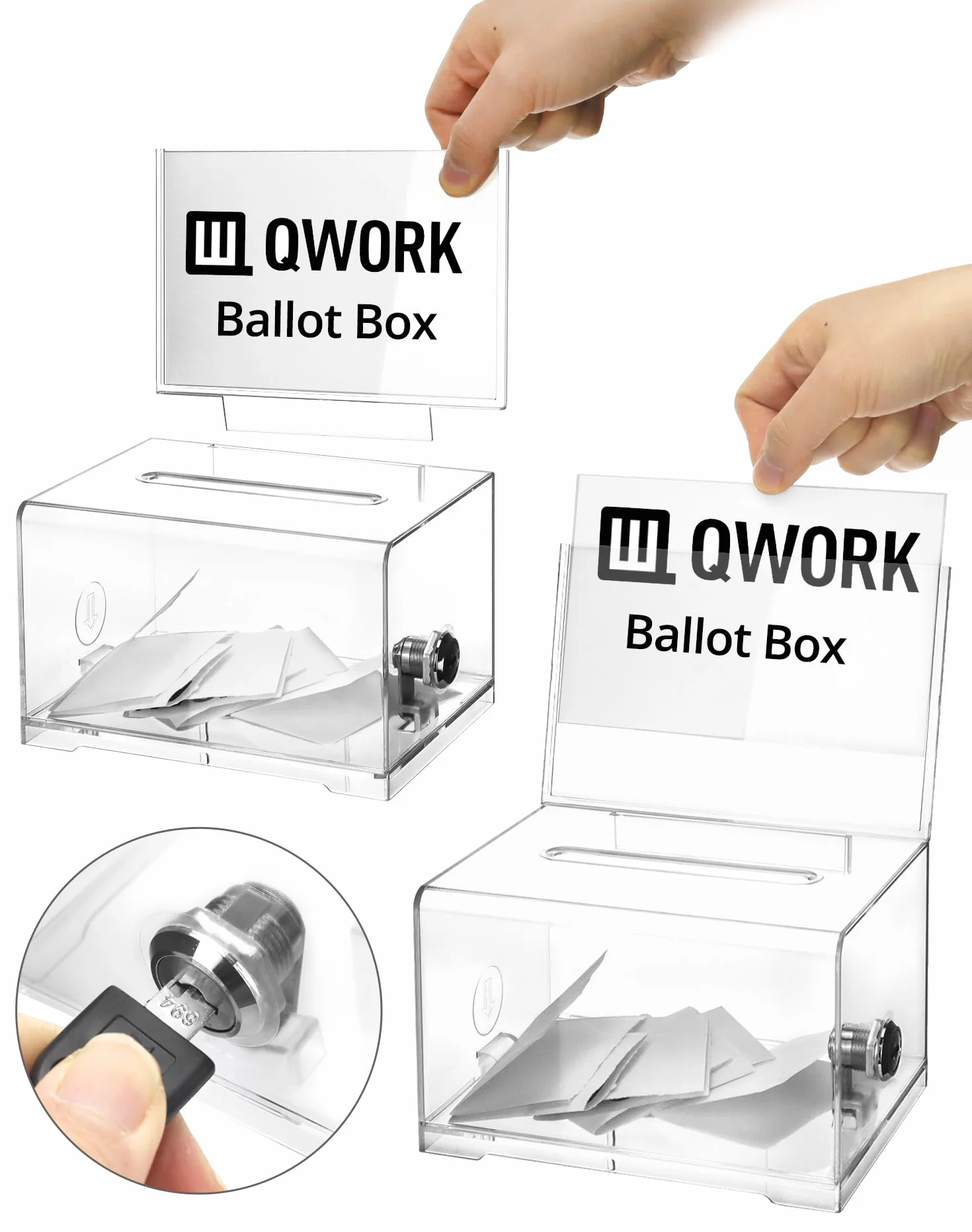QWORK® Przezroczysta Akrylowa Skrzynka z Kluczem, Skrzynka na Wkładki do Darów - 16 x 12 x 10 cm