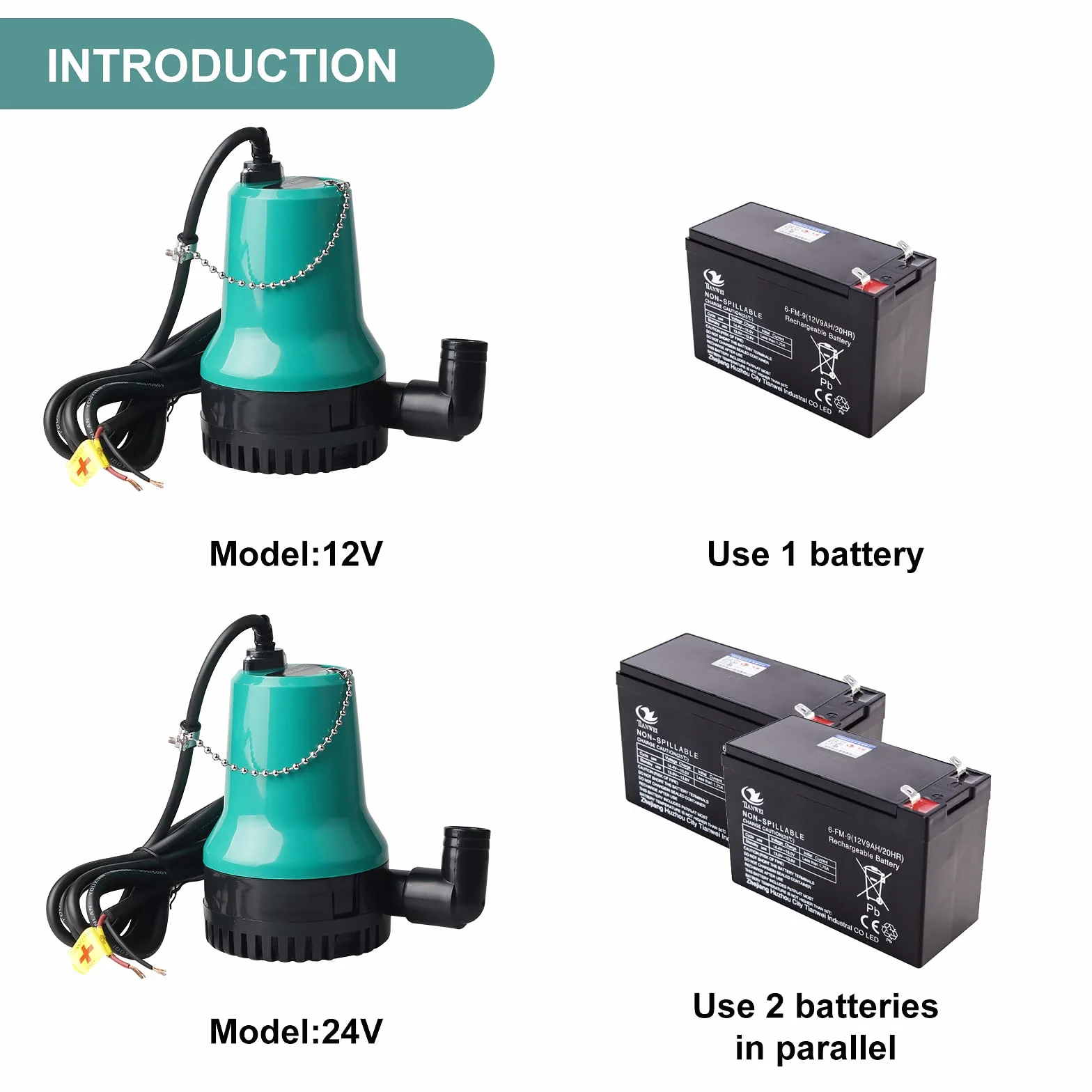 SWAWIS Pompa zanurzeniowa do brudnej wody DC 12 V, 50 W, 4200 l/h, pompa głębinowa, pompa wodna, przewód 2,3 m, z zaciskiem, do stawu rybnego