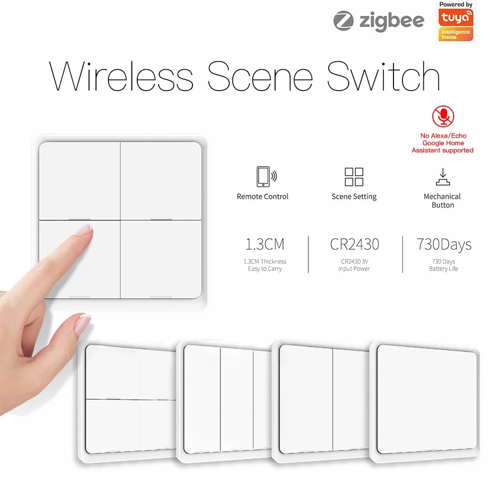 MOES ZigBee Tuya Smart Device, 4 przyciski, 12 przełączania scenerii, Smart Home Automation, wymaga MOES ZigBee Gateway, bateria w zestawie, kolor biały