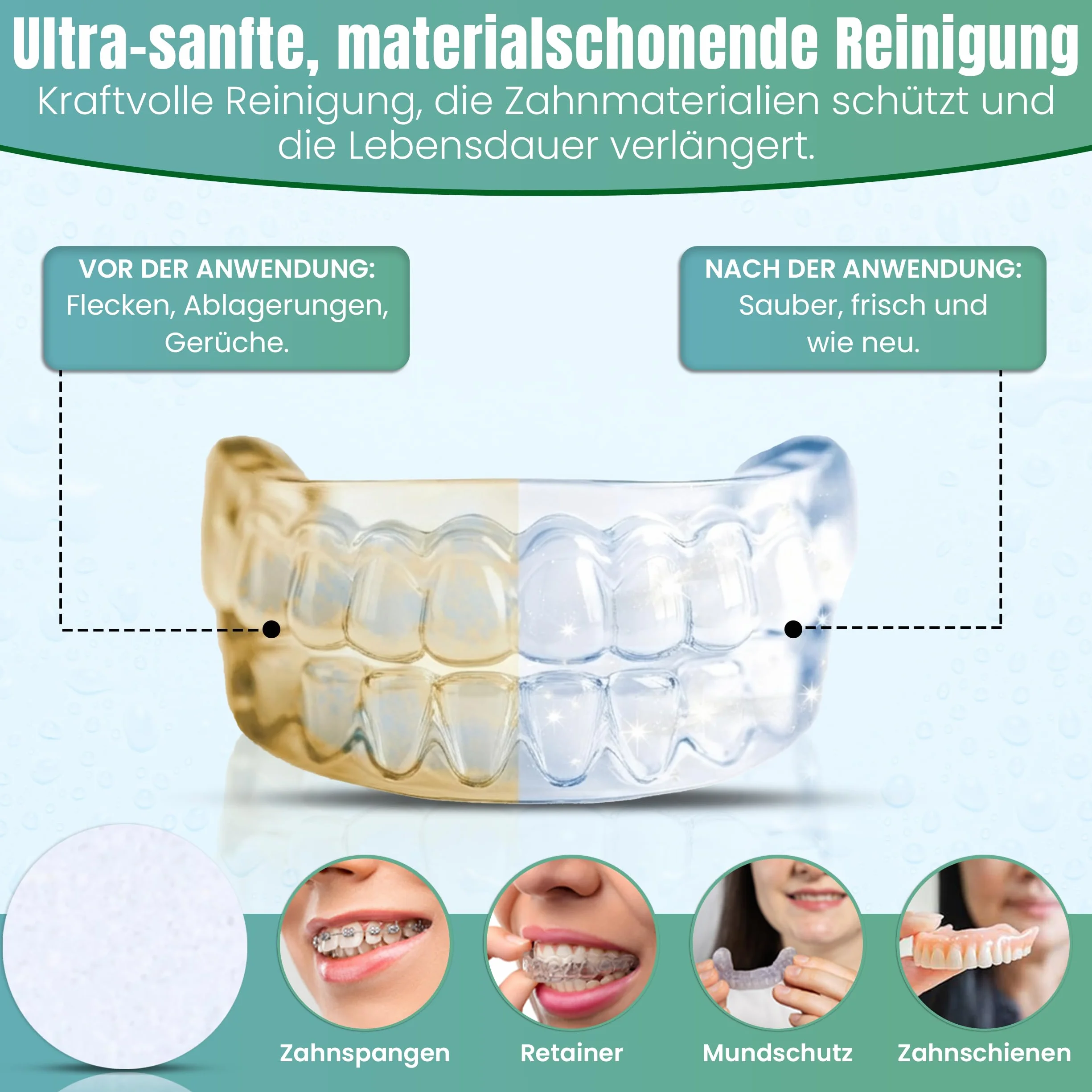 Retainer tabletka czyszcząca – 30 x tabletki do czyszczenia szyn zębowych, bez plam, ochrona zębów, usuwanie nieprzyjemnych zapachów