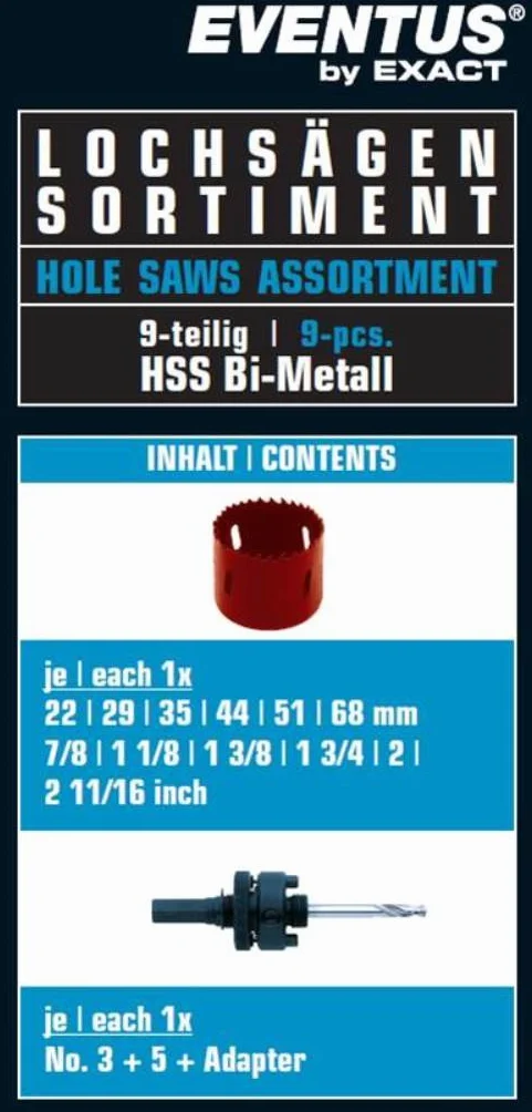 Exact Zestaw otwornic O 22-68 mm, HSS Bi - metal 70604