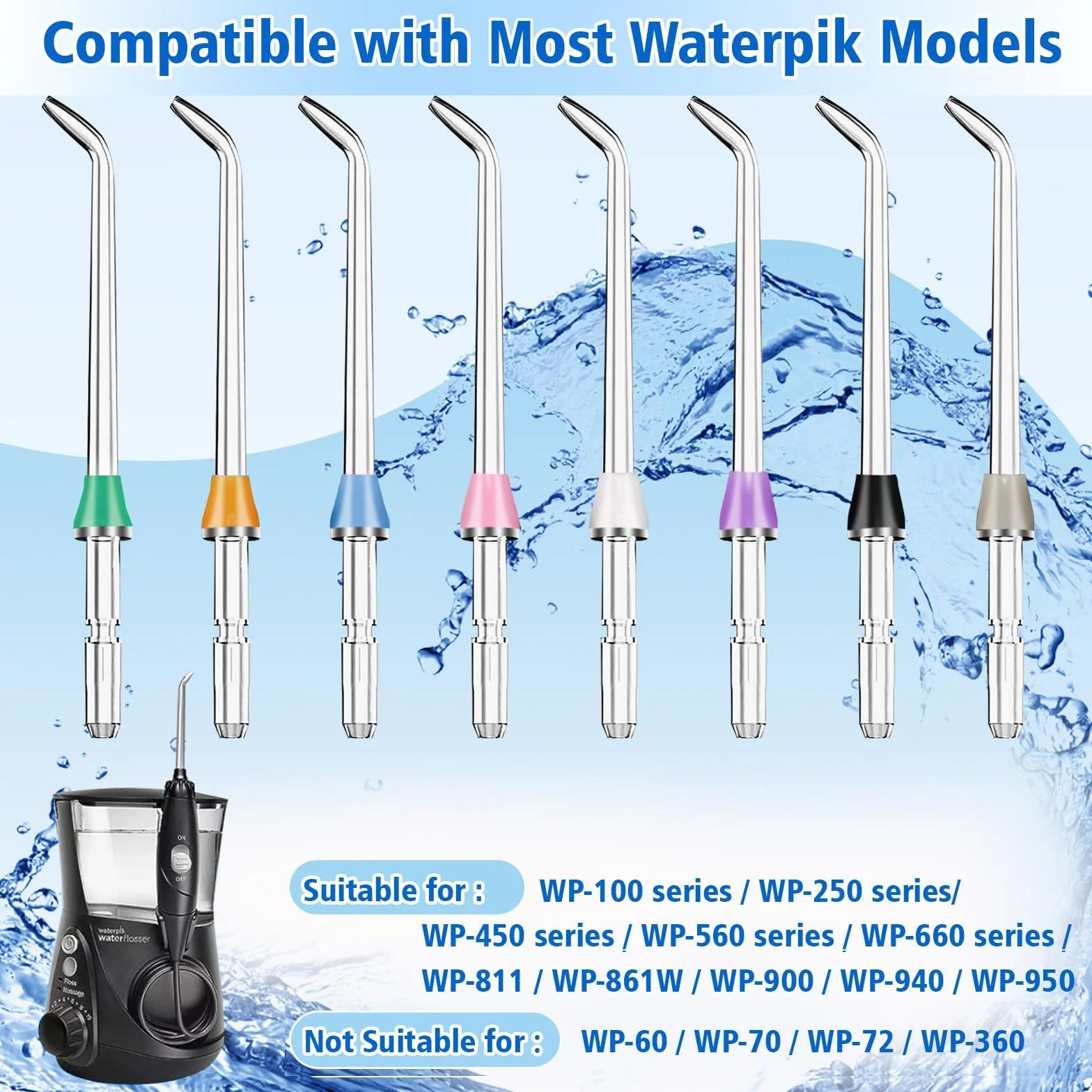 4 sztuki końcówek zamienne do wodnej szczoteczki Waterpik, zamienne głowice do wodnej szczoteczki, zamienne końcówki do Waterpik, kompatybilne z wodną szczoteczką Waterpik i nicią dentystyczną