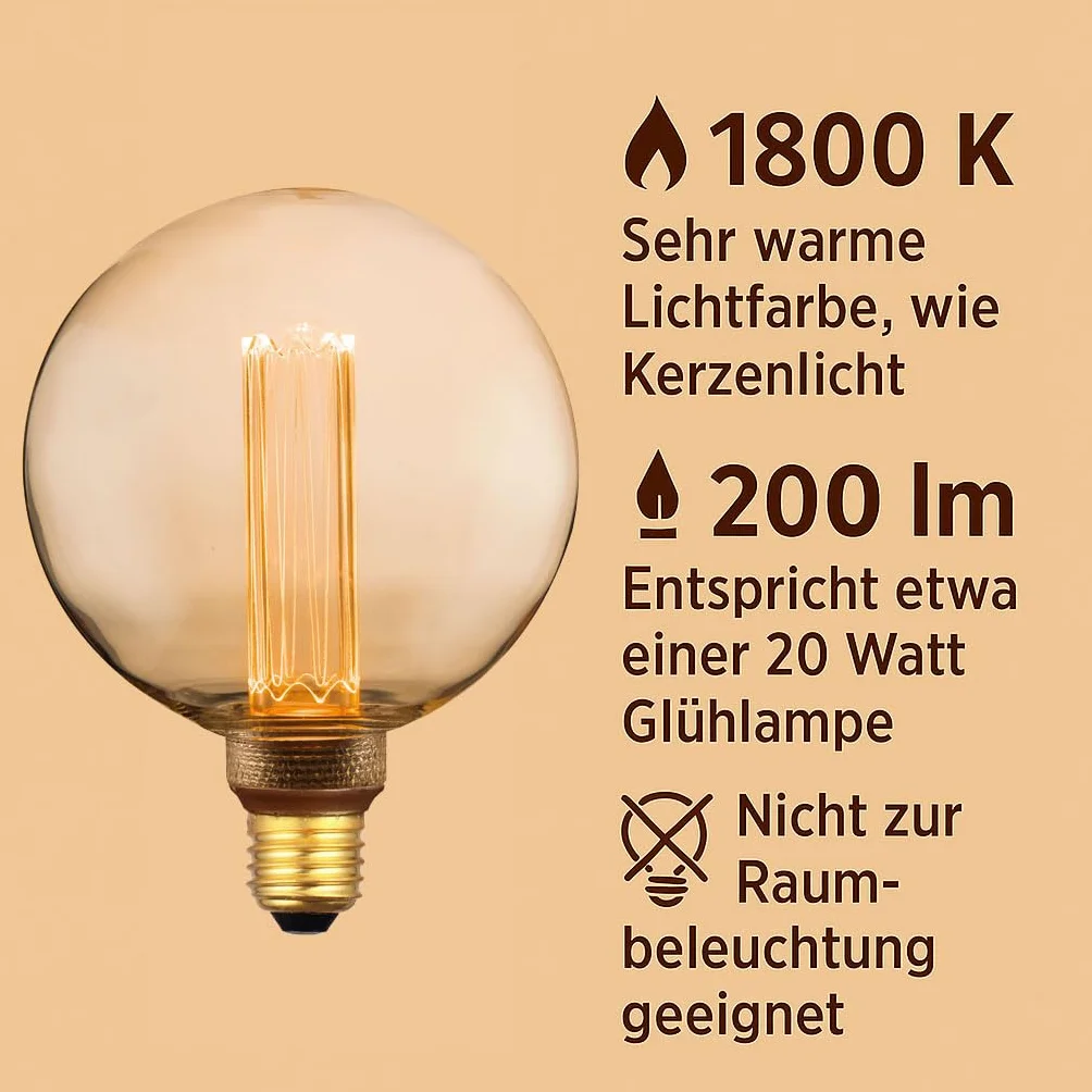 Greenandco Vintage Design Żarówka LED E27 G125 4W 200lm 1800K 230V Bursztynowa