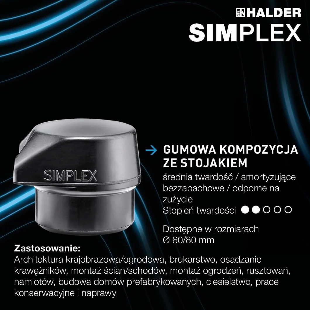 Młotek udarowy SIMPLEX, kompozycja gumowa, z podstawą/TPE-soft; z obudową z żeliwa ciągliwego i trzonkiem hikorowym | D=80 mm | 3012.281