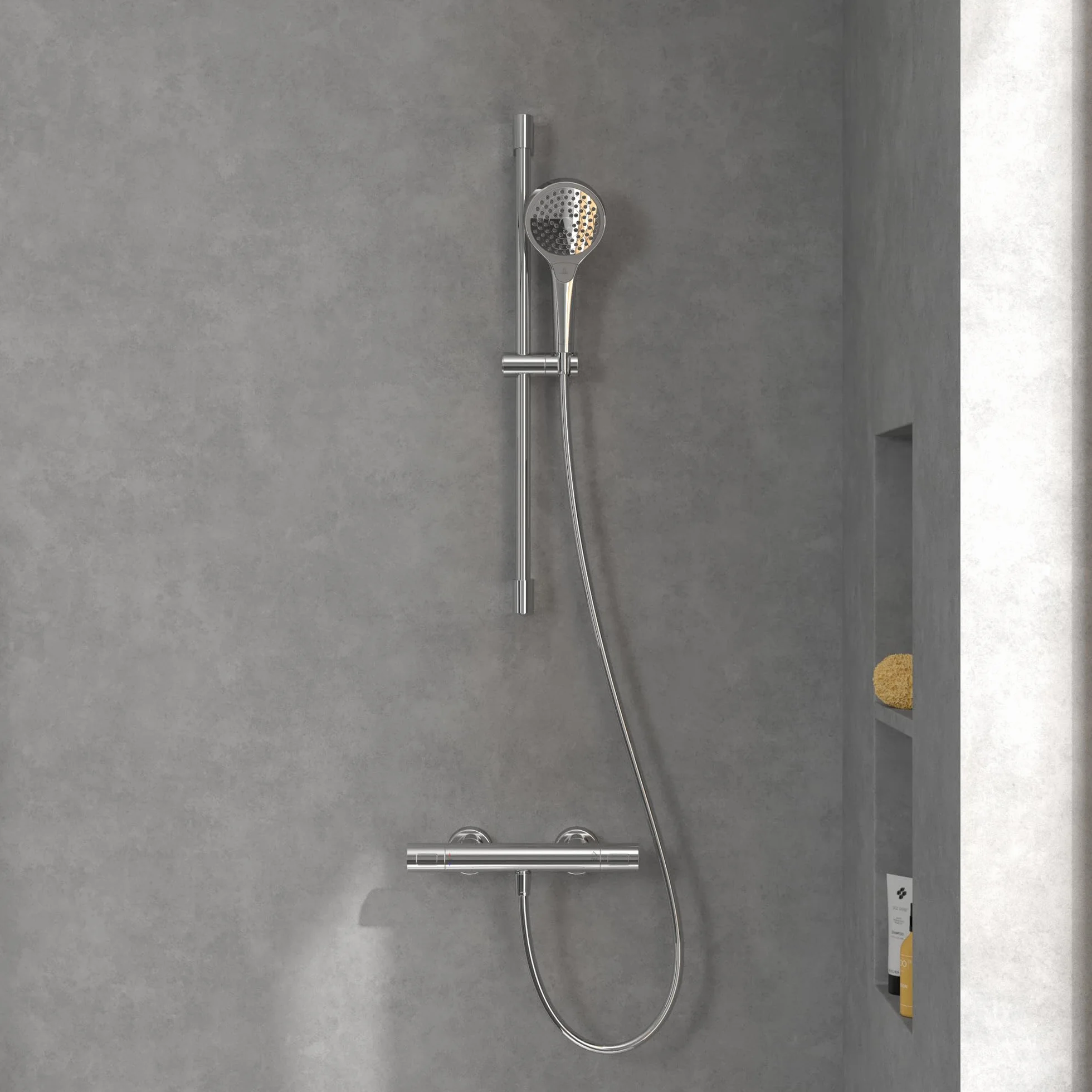 Villeroy & Boch Uniwersalny termostat prysznicowy Taps & Fittings, armatura prysznicowa z ochroną przed oparzeniem i blokadą bezpieczeństwa przy 38°, bateria mieszakowa prysznicowa natynkowa, okrągła,