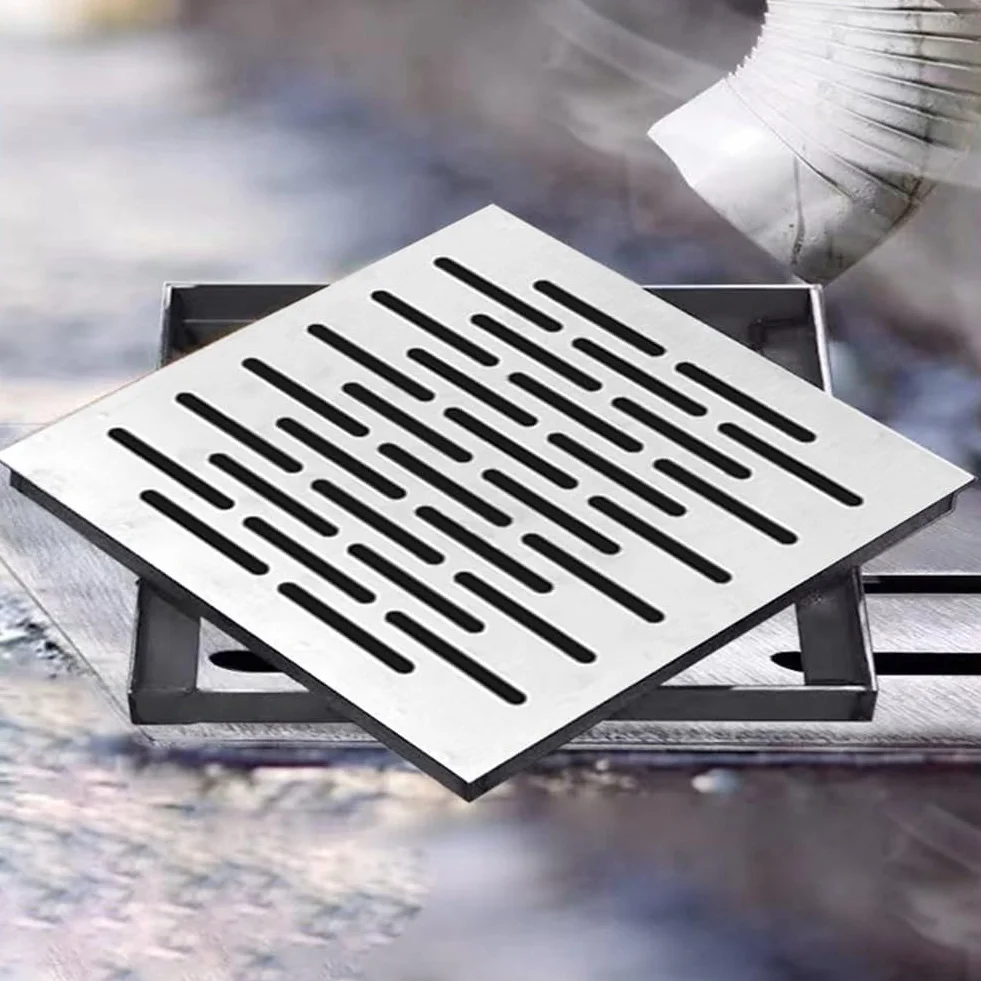 Kwadratowy odpływ podłogowy ze stali nierdzewnej z antypoślizgową kratką zewnętrzna osłona odpływu wody deszczowej 150 x 150 x 20 mm system odwadniania kanału ogrodowego