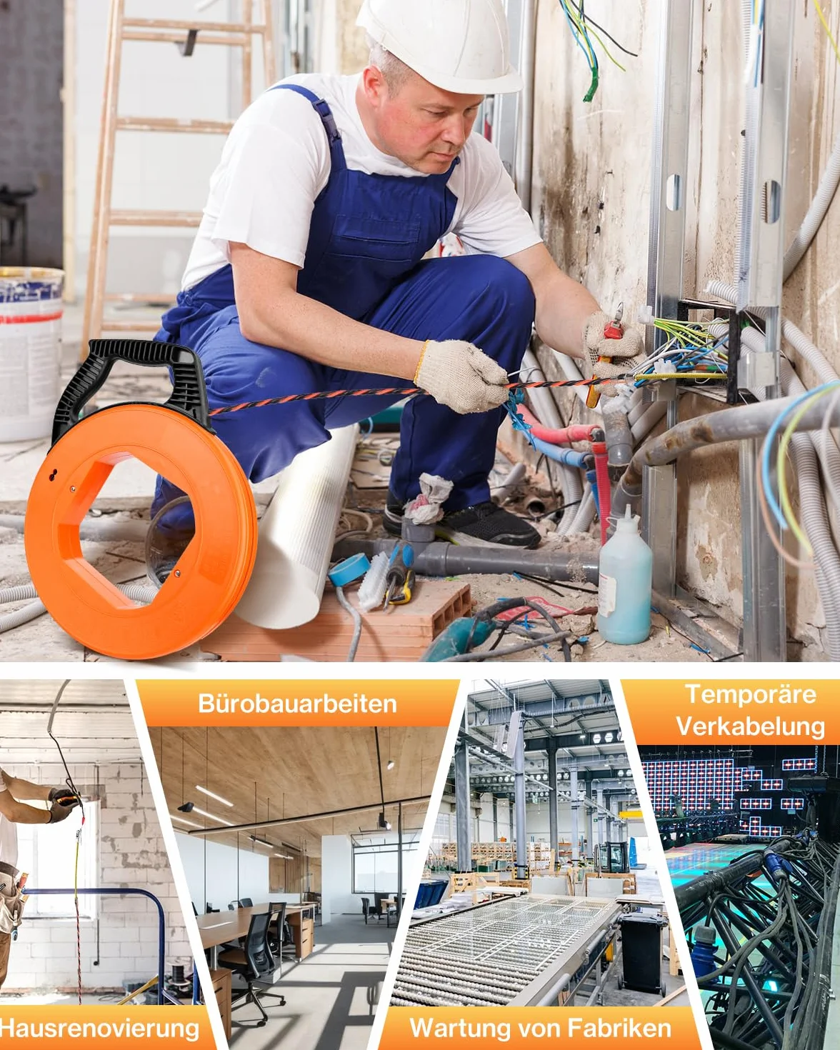 Lytool Pomoc do wciągania kabli 30 m, pomoc do wciągania przewodów do rur pustych, prowadnica przewodów do przewodów i instalacji elektrycznych
