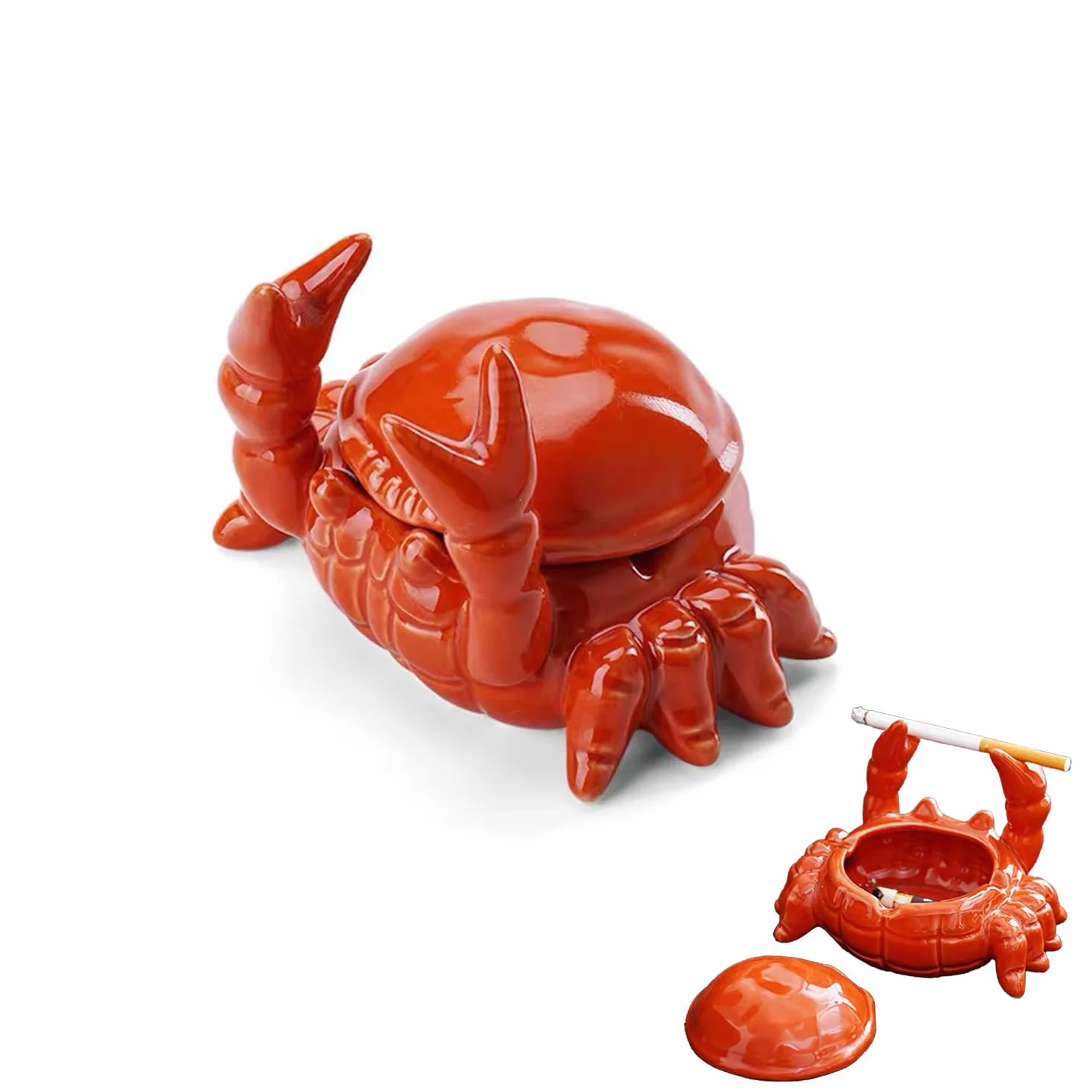 Ceramiczna popielniczka kraba z pokrywką ochroną przed wiatrem 11,5 x 7,9 x 8 cm