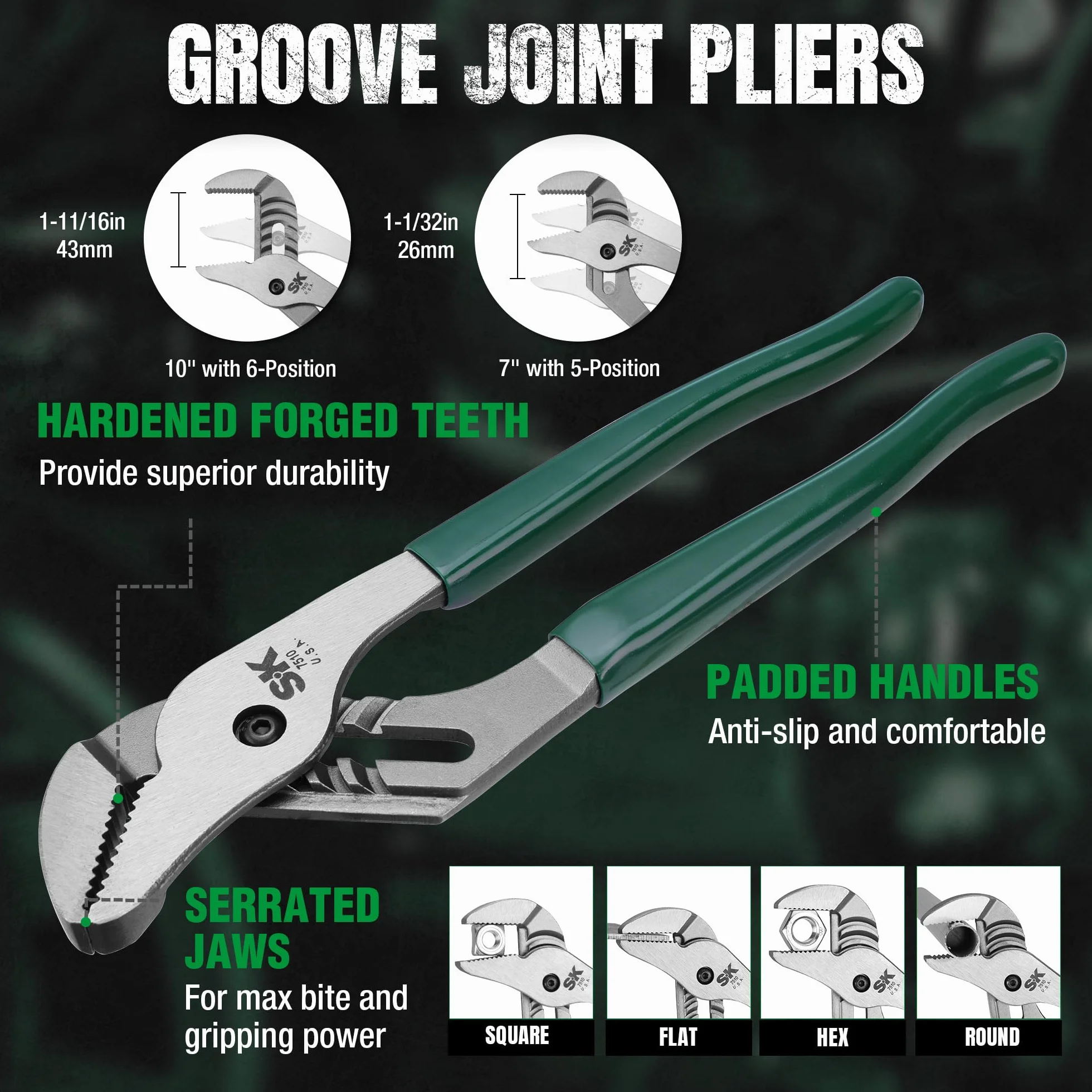 SK 17835 Plier Set– 5 Piece Joint Tongs Combination, Adjustable Cutters. General Purpose Power Hand Tool