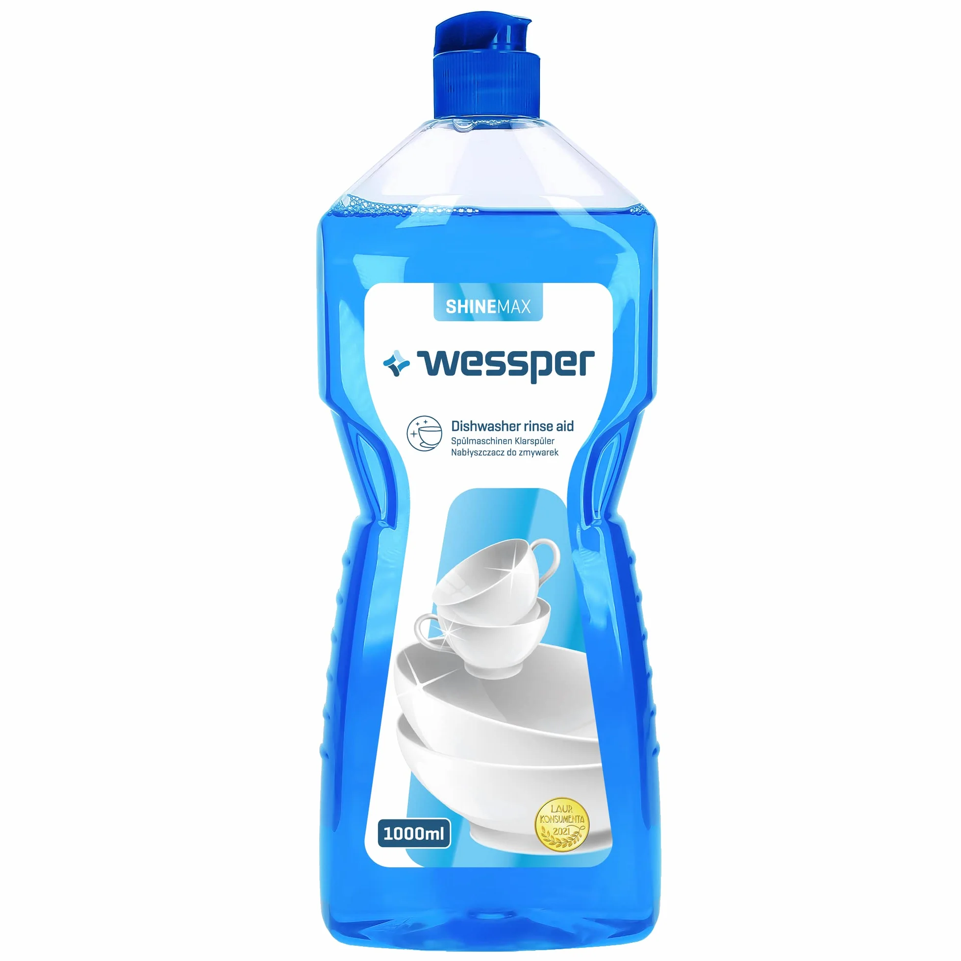 Wessper ShineMax 2 sztuki płyn nabłyszczający do zmywarki, odpowiedni do każdego rodzaju zmywarki, do ochrony koloru i połysku, do błyszczących szklanek, filiżanek, talerzy, garnków i patelni, 2x 1000 ml