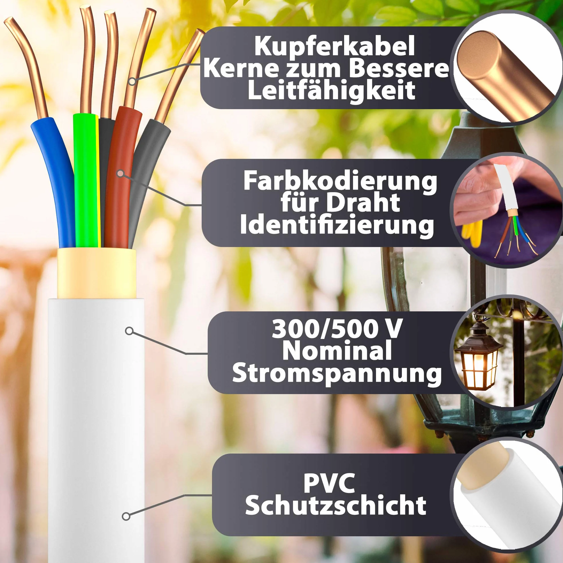 MAS Premium Kabel zasilający do wilgotnych pomieszczeń, kabel zasilający 5-170 m, przewód płaszczowy NYM-J 5 x 1,5, 2,5, 4, 6, 10 lub 16 kabel elektryczny pierścień do stałego układania (NYM-J 5 x 2,5