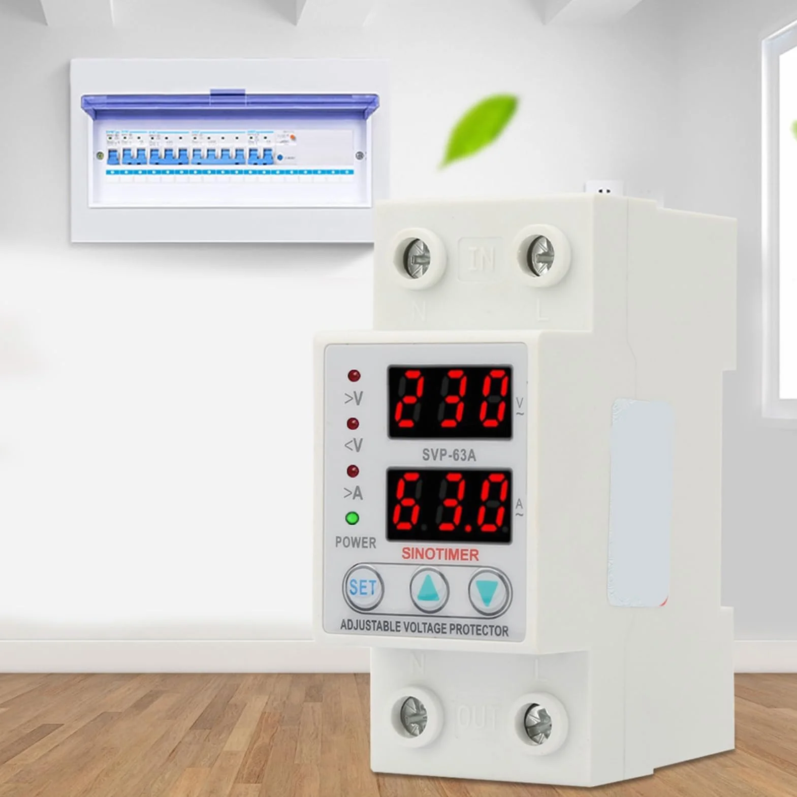 AC230V 63A Zabezpieczenie nadprądowe, zabezpieczenie przed przepięciem pod napięciem, podwójna dioda LED jednofazowa ochrona niskiego napięcia na szynie DIN