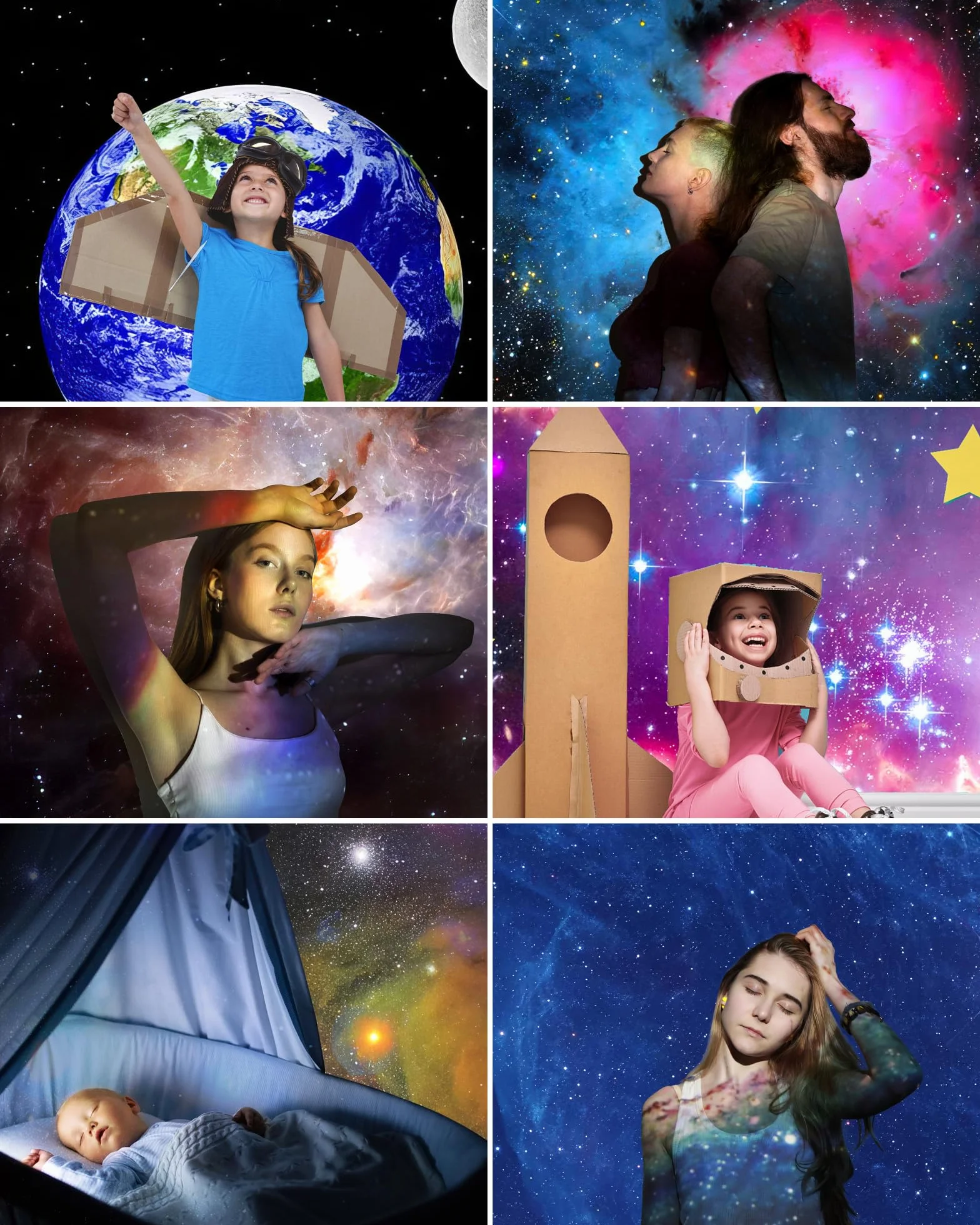 MERTTURM HD Projektor Planetarium Astronautów, Projektor Galaktyki do Sypialni, Wymienne HD Dyski 13 Filmów i Regulowany Obiektyw, Lampka Nocna Rakieta, Zegarowa Lampa Sufitowa