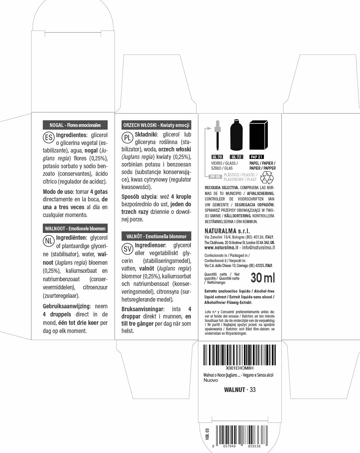 Kwiaty Bacha Naturalma Krople 30 ml Płynny ekstrakt bezalkoholowy Esencje kwiatowe Wegański