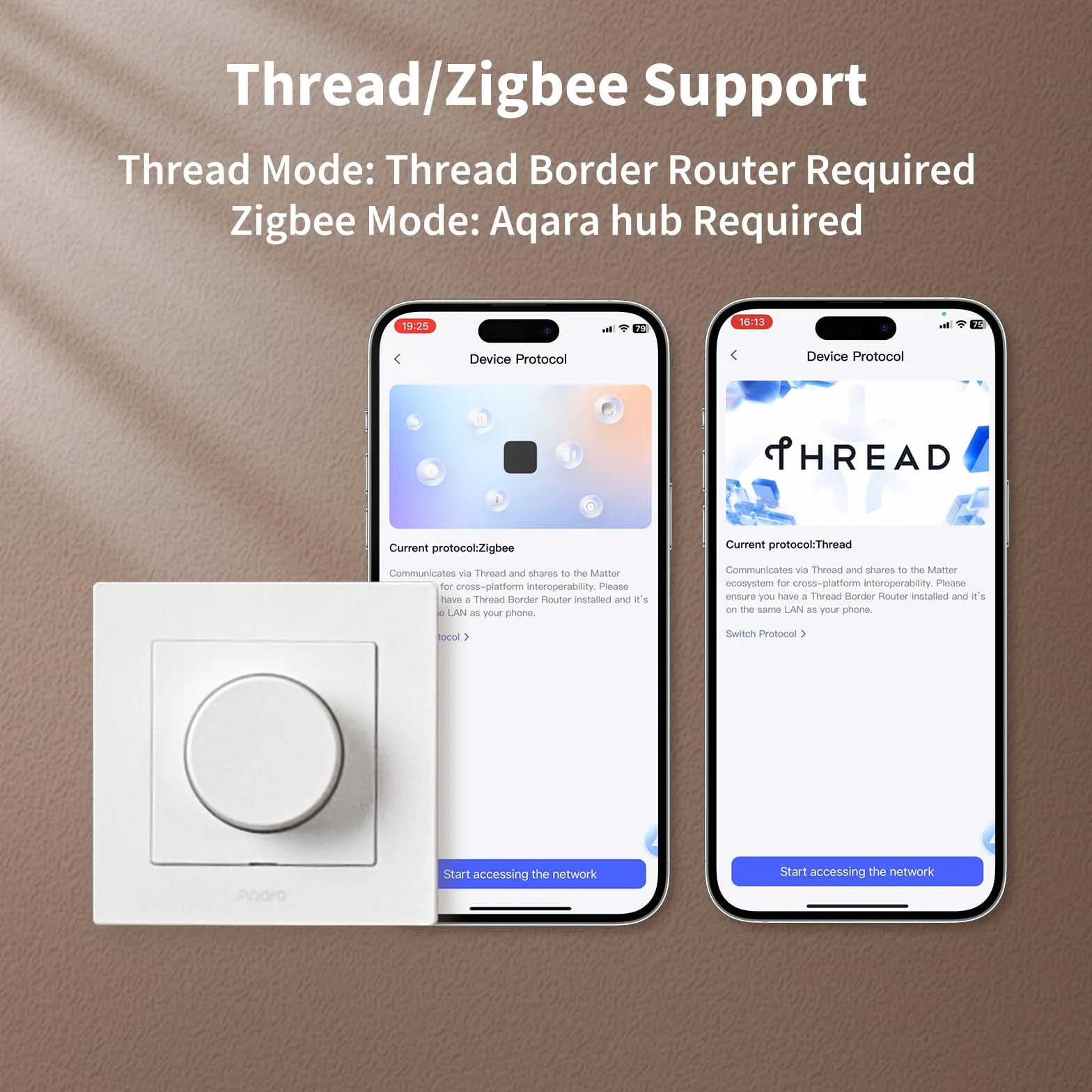 Aqara Inteligentny Ściemniacz H2 EU -Thread/Zigbee, 2-w-1 Neutralny, 200W, do ściemnialnych świateł LED/CFL/incandescent/Halogen/ELV, Obsługowanie Apple Home, Alexa, Google Home, Matter (Biały)