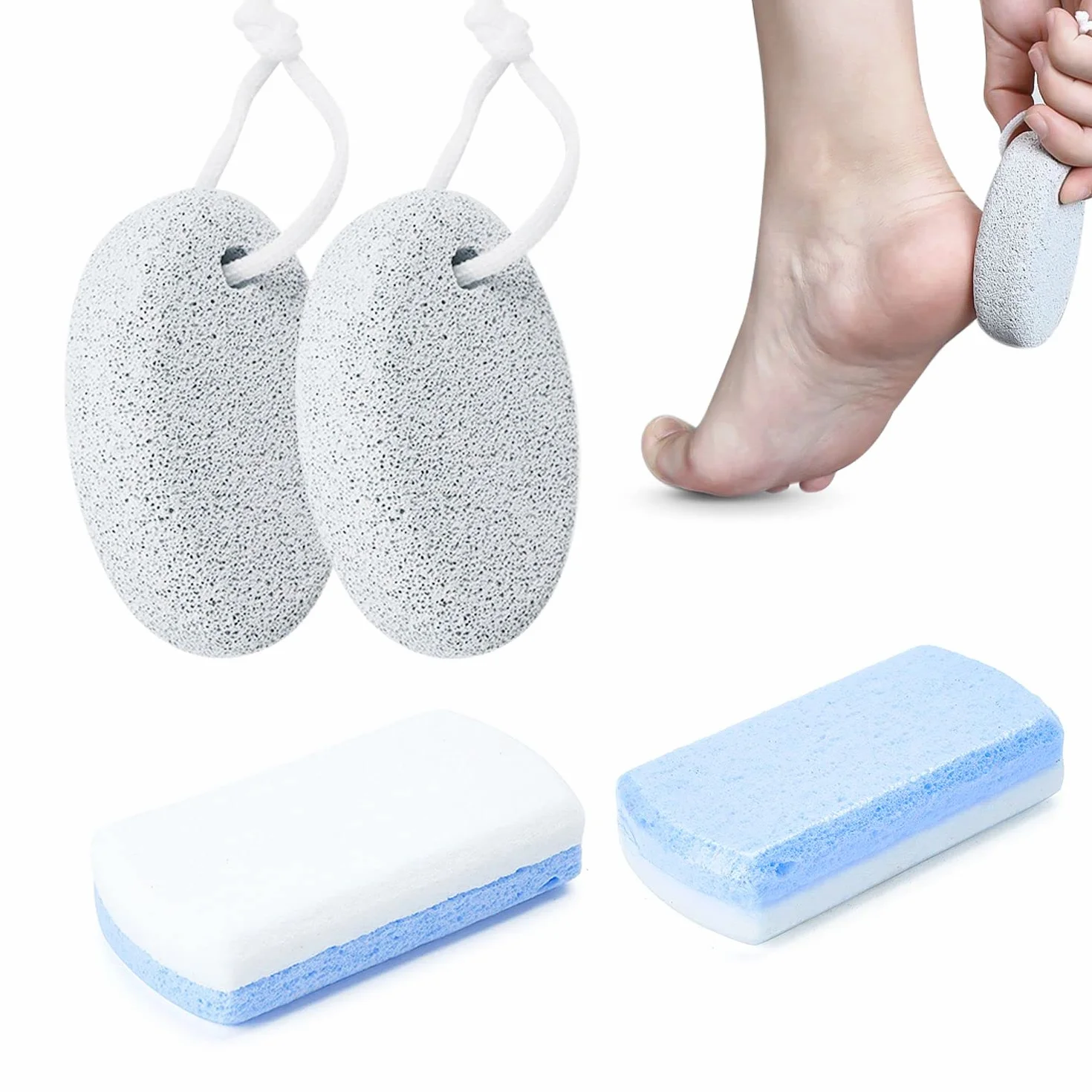 Pumeks do stóp, zestaw 4 szt., naturalny pumeks i szkło do pedicure