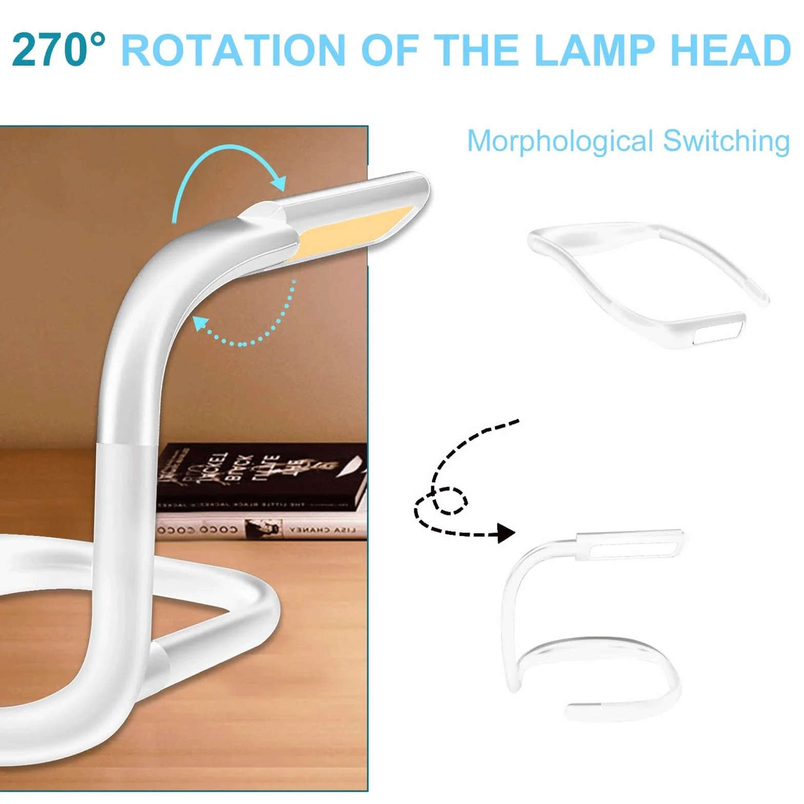 Lampka nocna LED, ładowalna lampka do czytania na szyję, ochrona oczu, lampka do czytania w łóżku, lekka z 3 kolorami i jasnością ściemniania, obracana o 270° (kolor: biały)