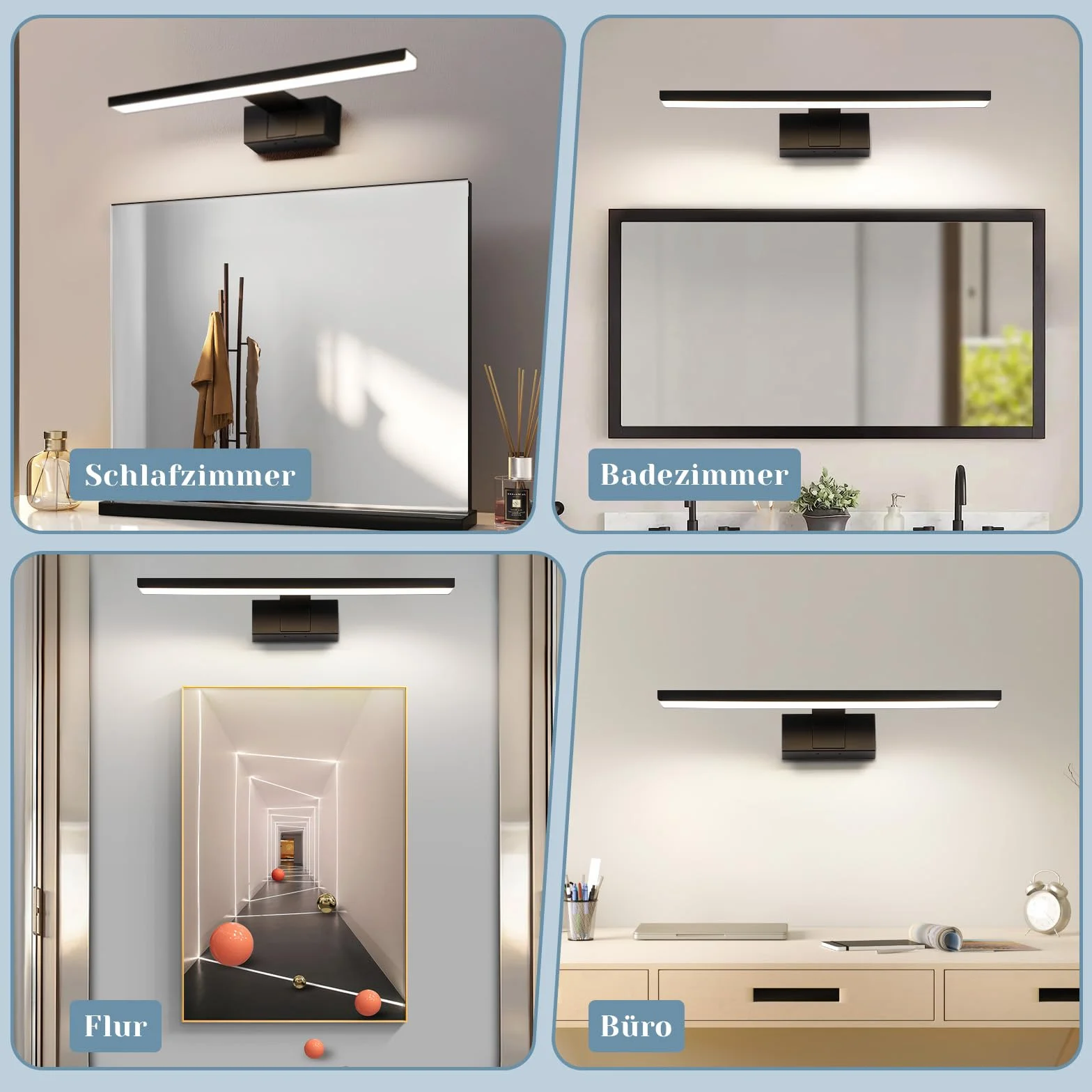 Homefire Lampa nad lustro łazienkowe, 60 cm, czarna, łazienkowa, wodoszczelna, IP44, nowoczesna, neutralna biel, 4000 K, lampa ścienna do piwnicy, kuchni, szafki łazienkowej