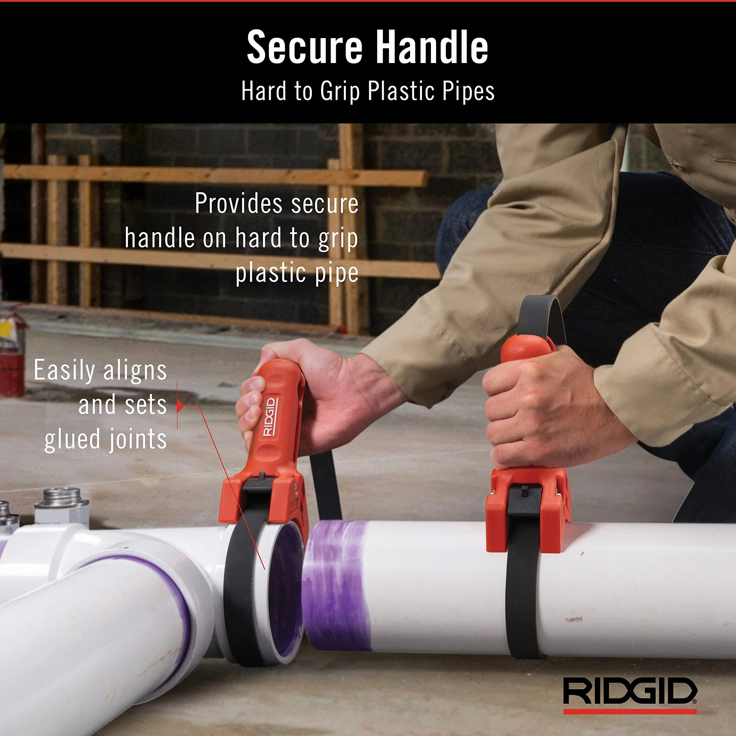 RIDGID 42478 Straplock Klucz taśmowy z uchwytem do rur 18 cm, czerwony.