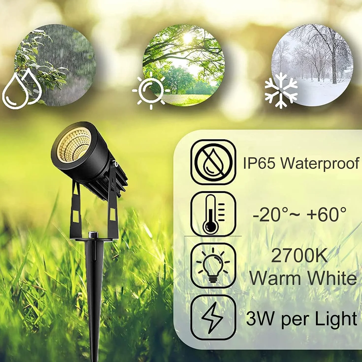 Oświetlenie Ogrodowe LED Zestaw 6 szt. z Kablem 30m, 12V Niskie Napięcie, IP65 Wodoodporne, Ciepłe Białe 3000K, na Taras, Ścieżkę, Drzewa