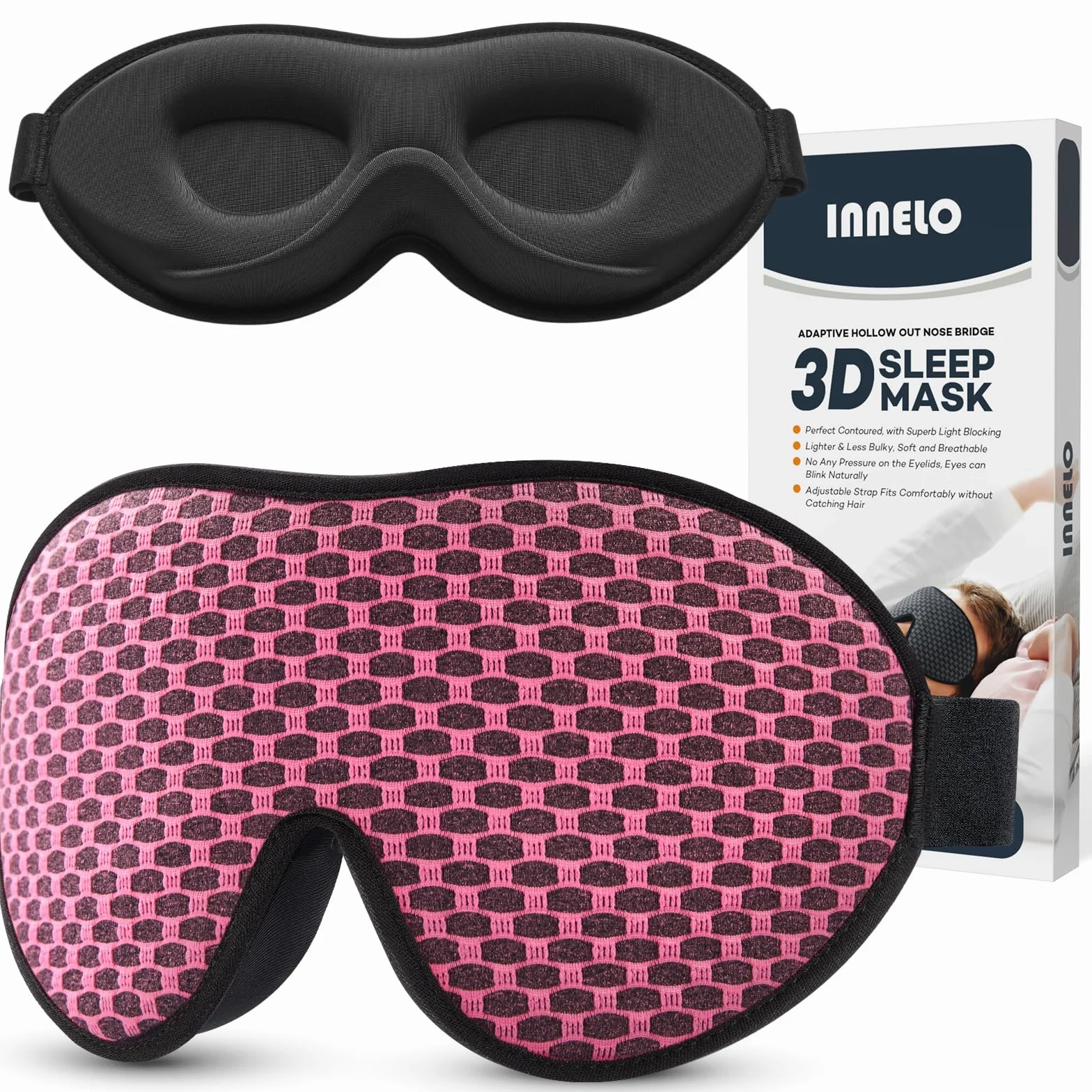 INNELO Maska do spania 3D blokująca światło z pianką pamięciową