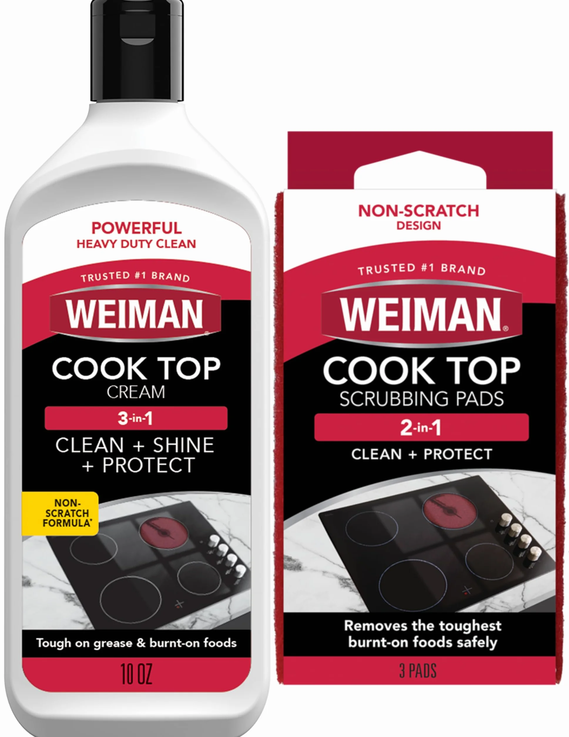 Weiman Ceramic and Glass Cooktop Cleaner - Mocny środek czyszczący i polerujący - 300 ml - 3 gąbki do szorowania