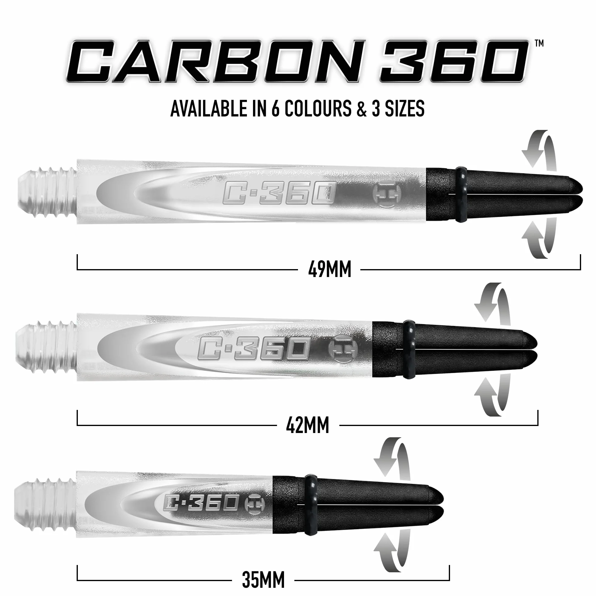 Harrows Carbon 360 przezroczyste wałki, zwiększony przepływ aerodynamiczny, wałki do rzutek, 3 wałki w opakowaniu, 3 opakowania w zestawie (łącznie 9 wałków)