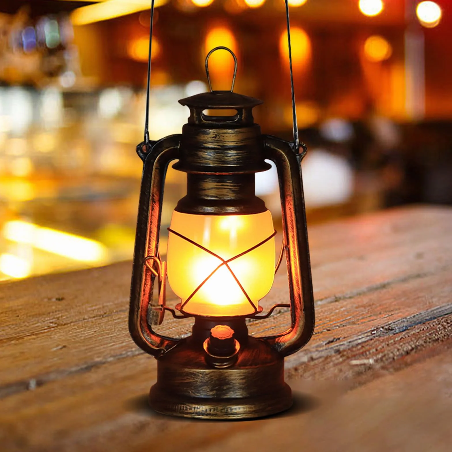 Latarnia LED w stylu vintage, sztormowa, ładowana, 3 tryby świecenia: migający płomień i zawsze włączony, na werandę, taras, podwórko, do ogrodu, na kemping (styl 1)