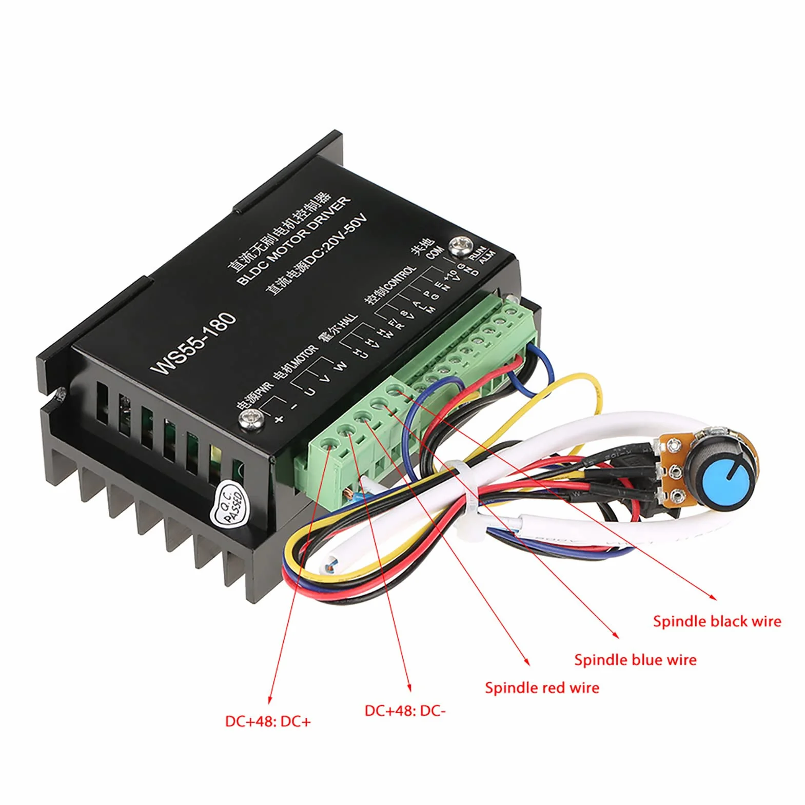 Sterownik sterownika silnika BLDC Wysokowydajne wrzeciono bezszczotkowe CNC 20 V 50 V WS55 180 do elektronarzędzi i małego sprzętu z zabezpieczeniem nadprądowym
