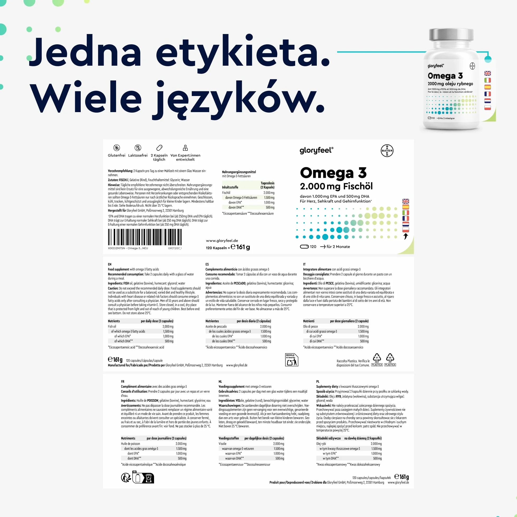 Omega 3 Kapsułki 2000mg Oleju Rybnego EPA 1000mg DHA 500mg Kwasy Tłuszczowe Anchois