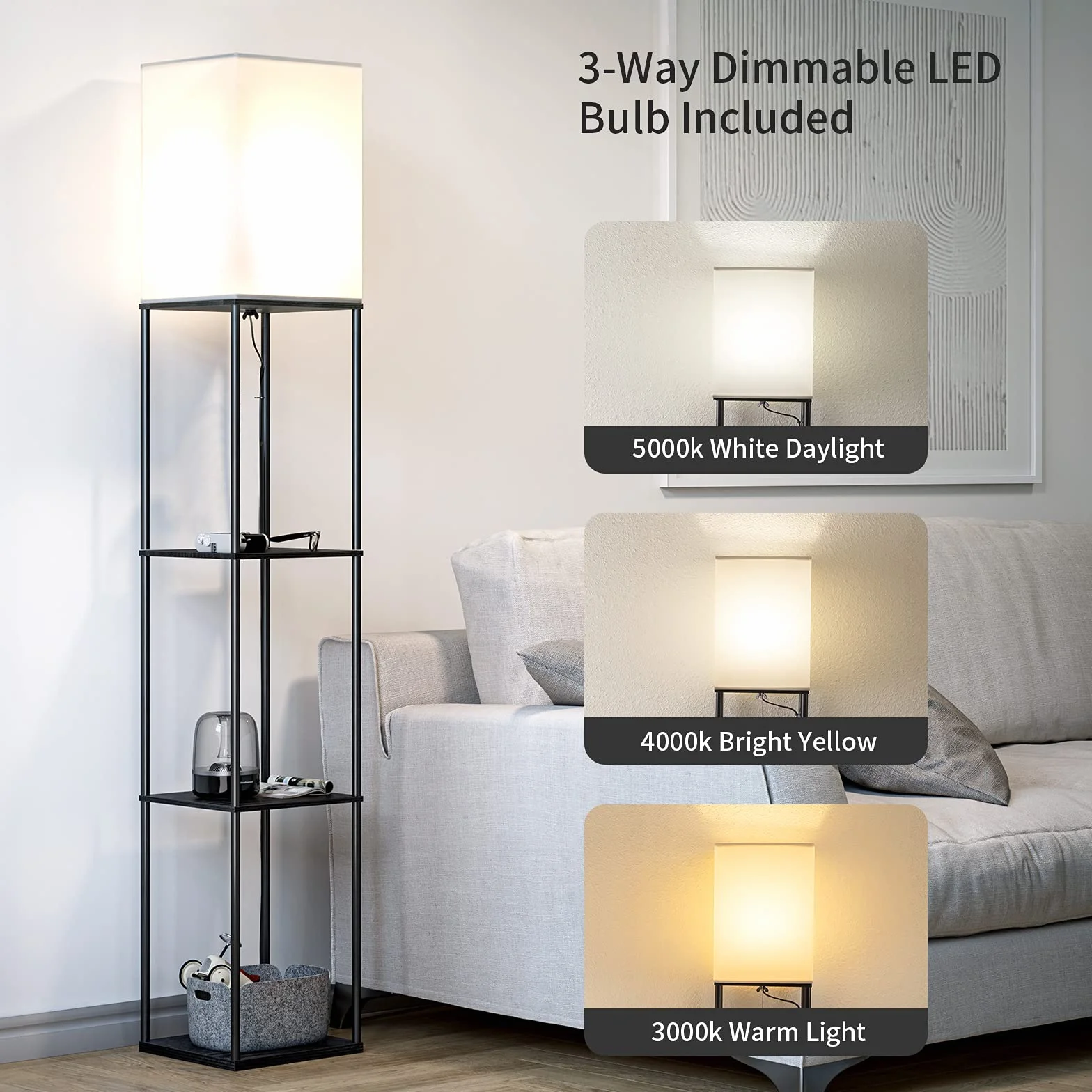 SUNMORY Lampa stojąca LED 3 temperatury barwowe czarna do salonu