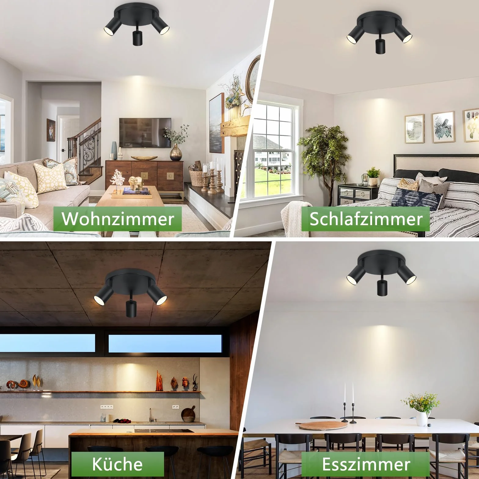 Lampa sufitowa GU10 czarny okrągły 3 płomienie metalowa Swivel Design do salonu sypialni kuchni