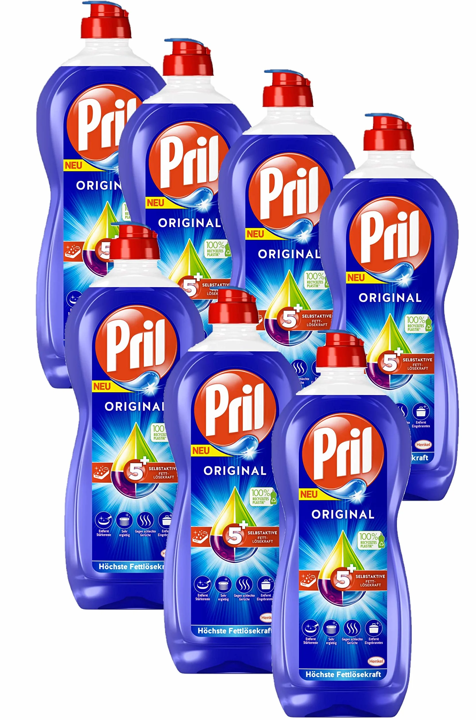 Pril 5 Plus Original płyn do mycia naczyń, 7 x 675 ml z samoczynnie aktywnym rozpuszczaniem tłuszczu