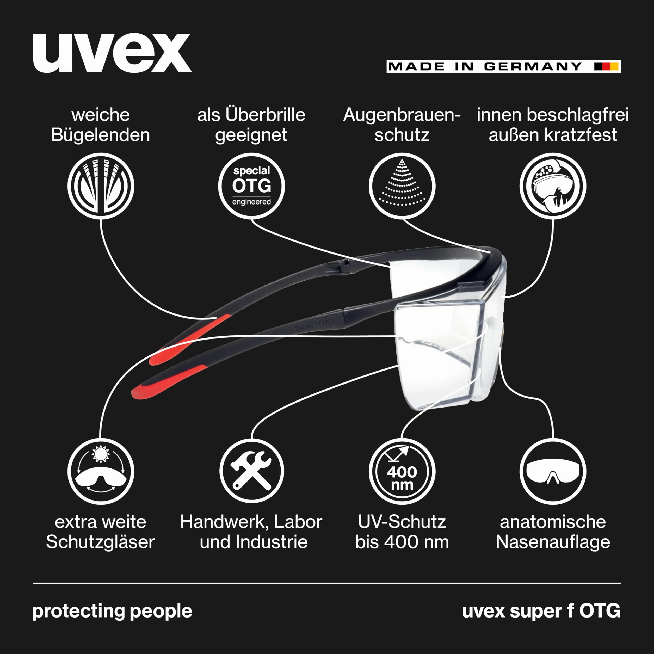 Uvex Super F OTG okulary ochronne dla osób noszących okulary, ochrona przed zaparowaniem, na zewnątrz bardzo odporne na zarysowania i chemikalia