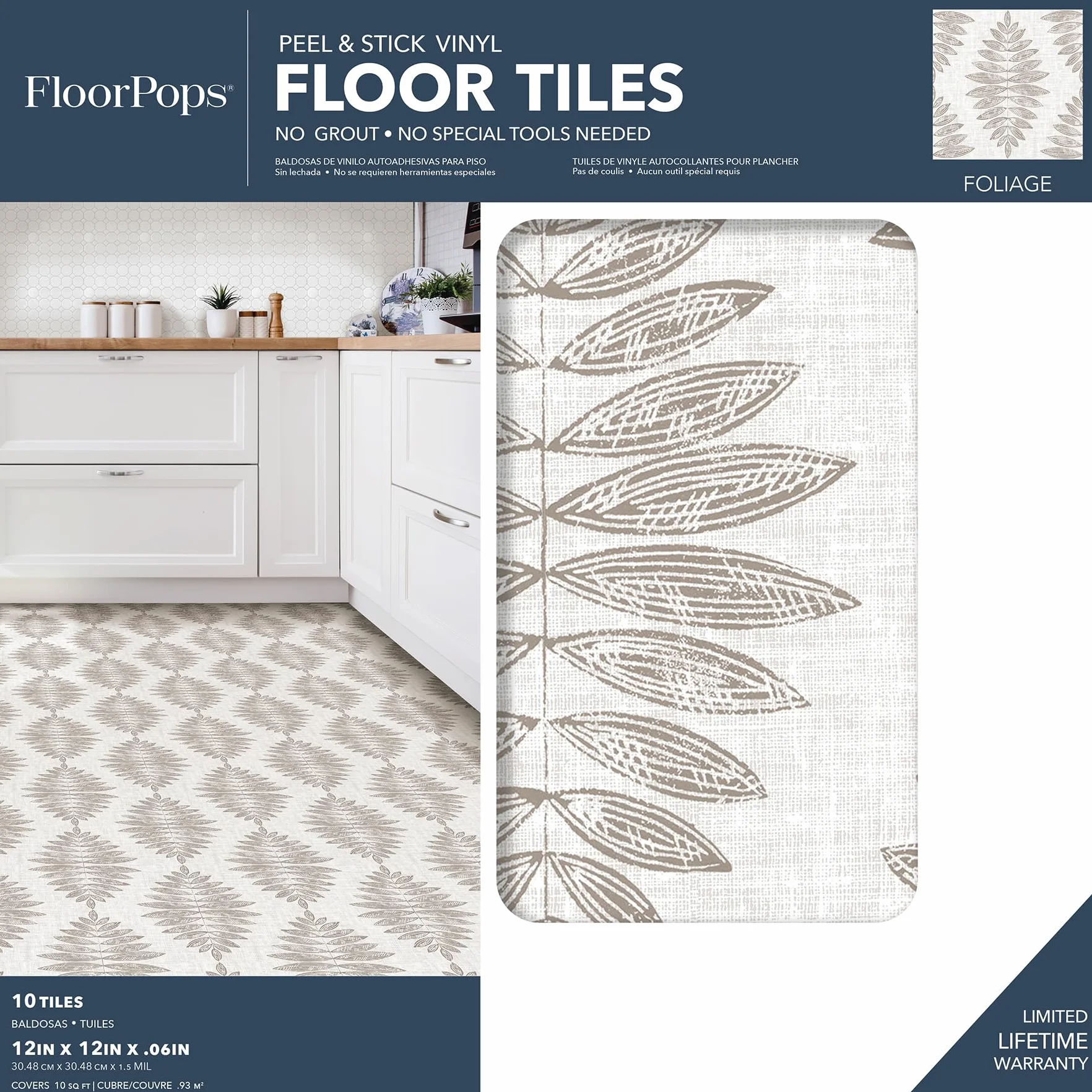 FloorPops FP3298 Liście odklej i przyklejaj płytki podłogowe, neutralne, dł. 152 cm x 61 cm szer. x 0,2 cm T