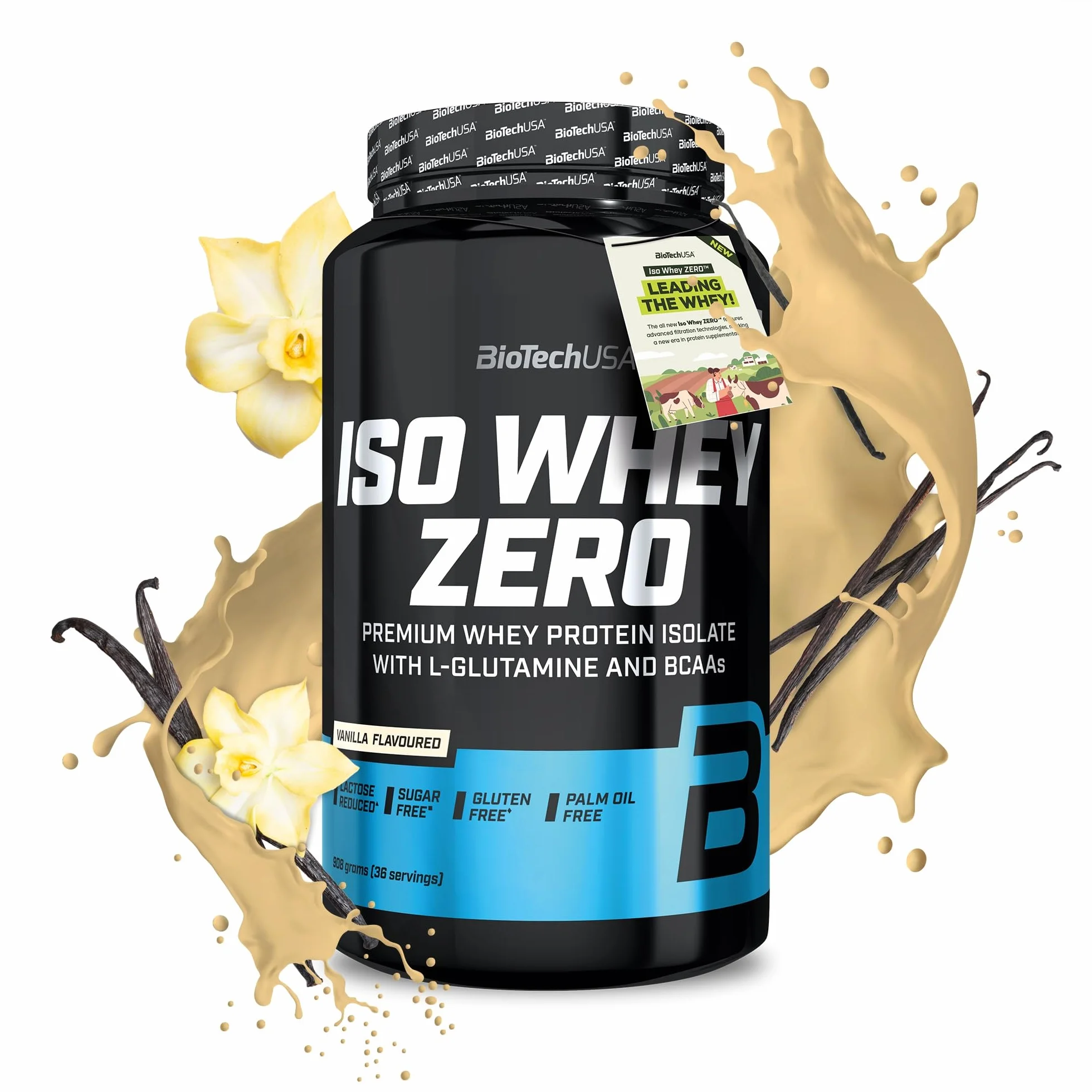 BioTechUSA Iso Whey Zero | Premium Whey Protein Isolate | Grass-Fed | Enzyme-Free | Sugar- and Gluten-free, 908 g, Wanilia
